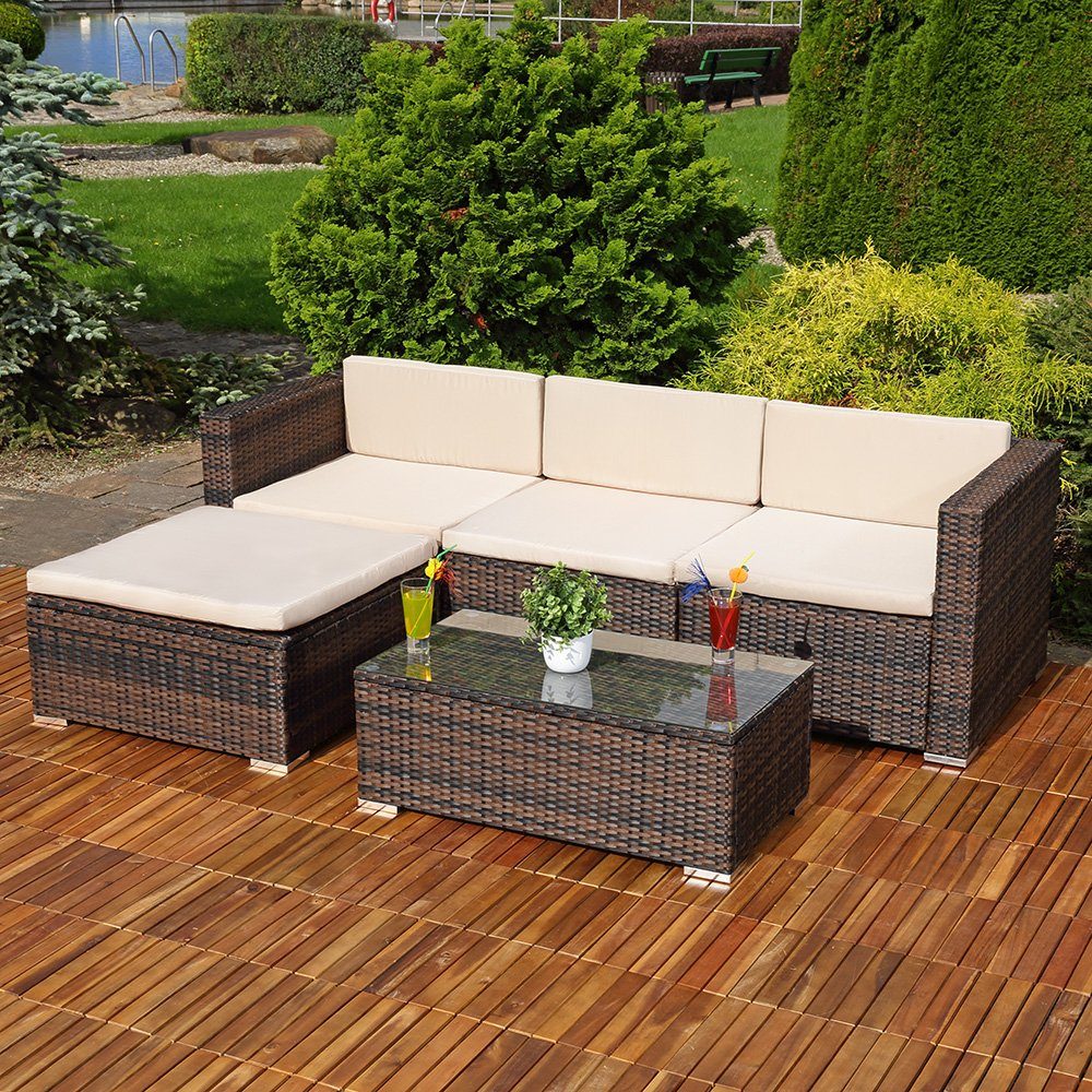 Melko Gartenlounge-Set Gartengarnitur Lounge Polyrattan 5tlg. Sitzgruppe Gartenset, (Set, 5-tlg), Schraub-Ausgleich-Standfüße