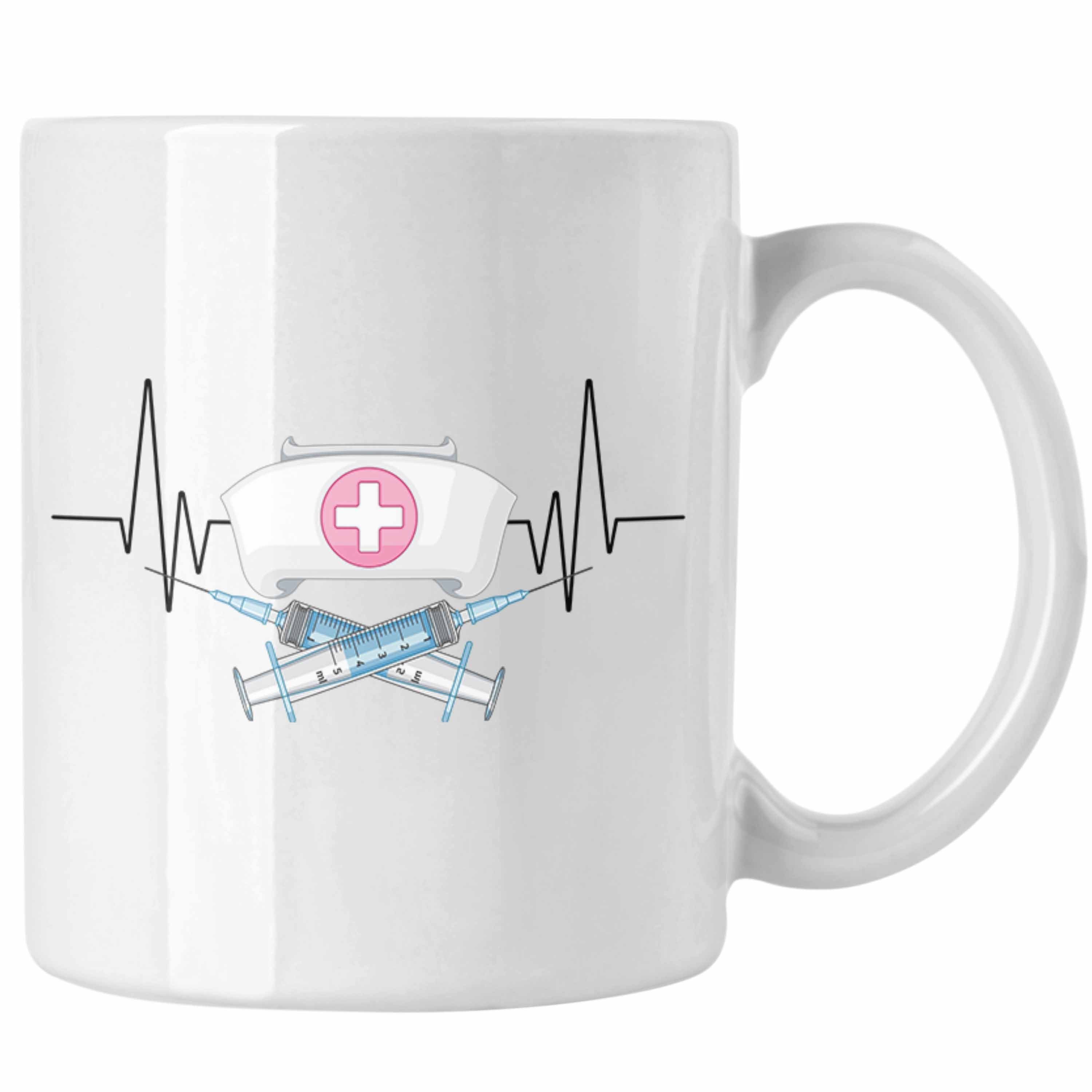 Trendation Tasse Trendation - Spritze Krankenschwester Herzschlag Tasse Geschenk für Är Weiss | Teetassen