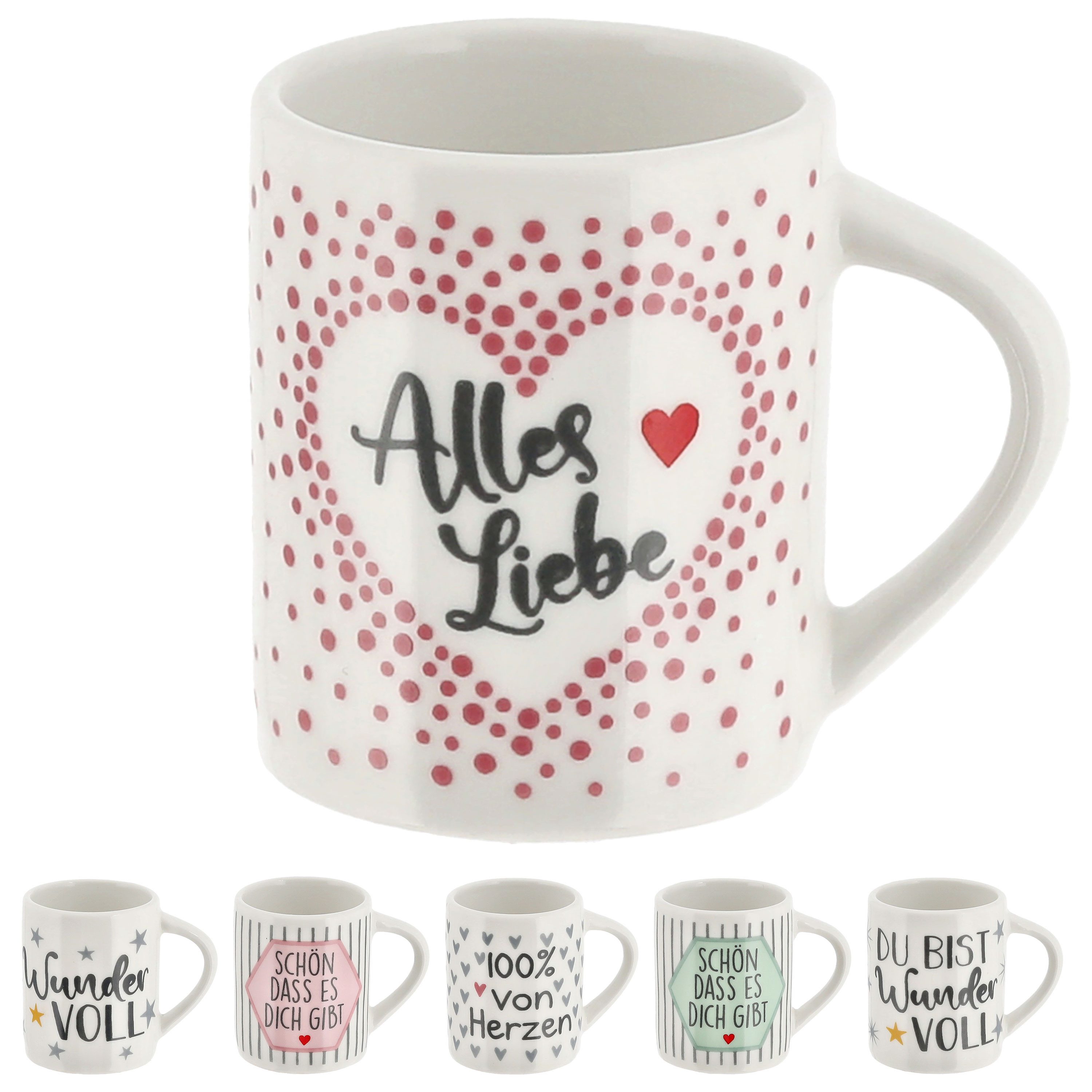 CEPEWA Tasse Minitasse 6er Set Sprüche Porzellan weiß bunt 40ml 6x5x4,2cm Tasse