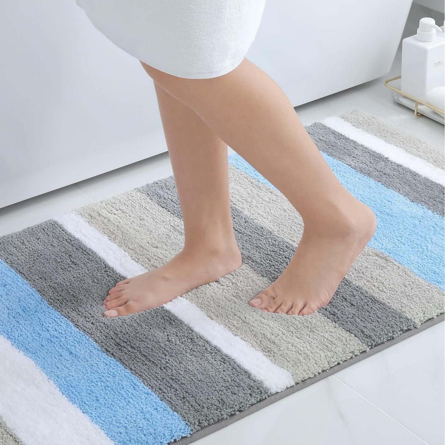LuxusKollektion Badematte Badezimmerteppich Mikrofaser Blau/Grau 60x120cm