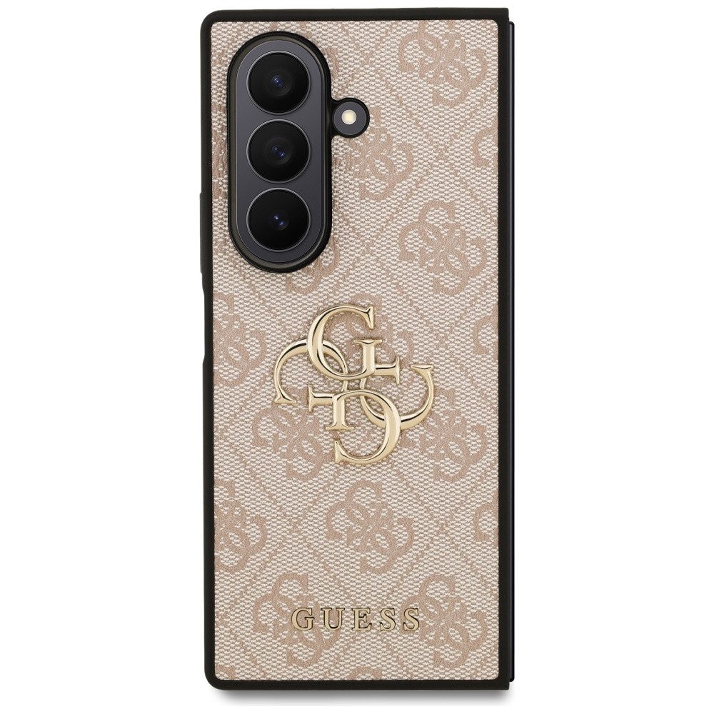 Guess Handyhülle Case Galaxy Z Fold 7 Kunstleder rosa Logo Metal goldfarbig 8 Zoll, Kantenschutz