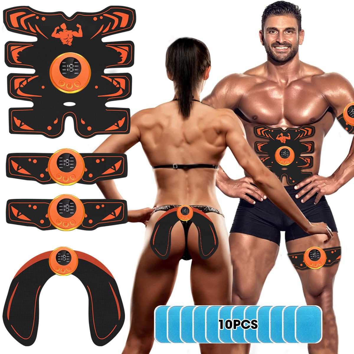 FOSMET Bauchtrainer 2025 NEW EMS Trainingsgerät, EMS Bauchmuskeltrainer Elektrisch (4 Stück,effektives Training von Bauch,Rücken,Taille,Gesäß,Armen,Beinen,für Herren und Damen zum Muskelaufbau, 3-in-1 USB,Bauchtrainer EMS Trainingsgerät,für Herren und Damen zum), 8 Modi & 19 Intensitäten, Ganzkörper ABS/Bauch/Arm/Bein/Po Trainer