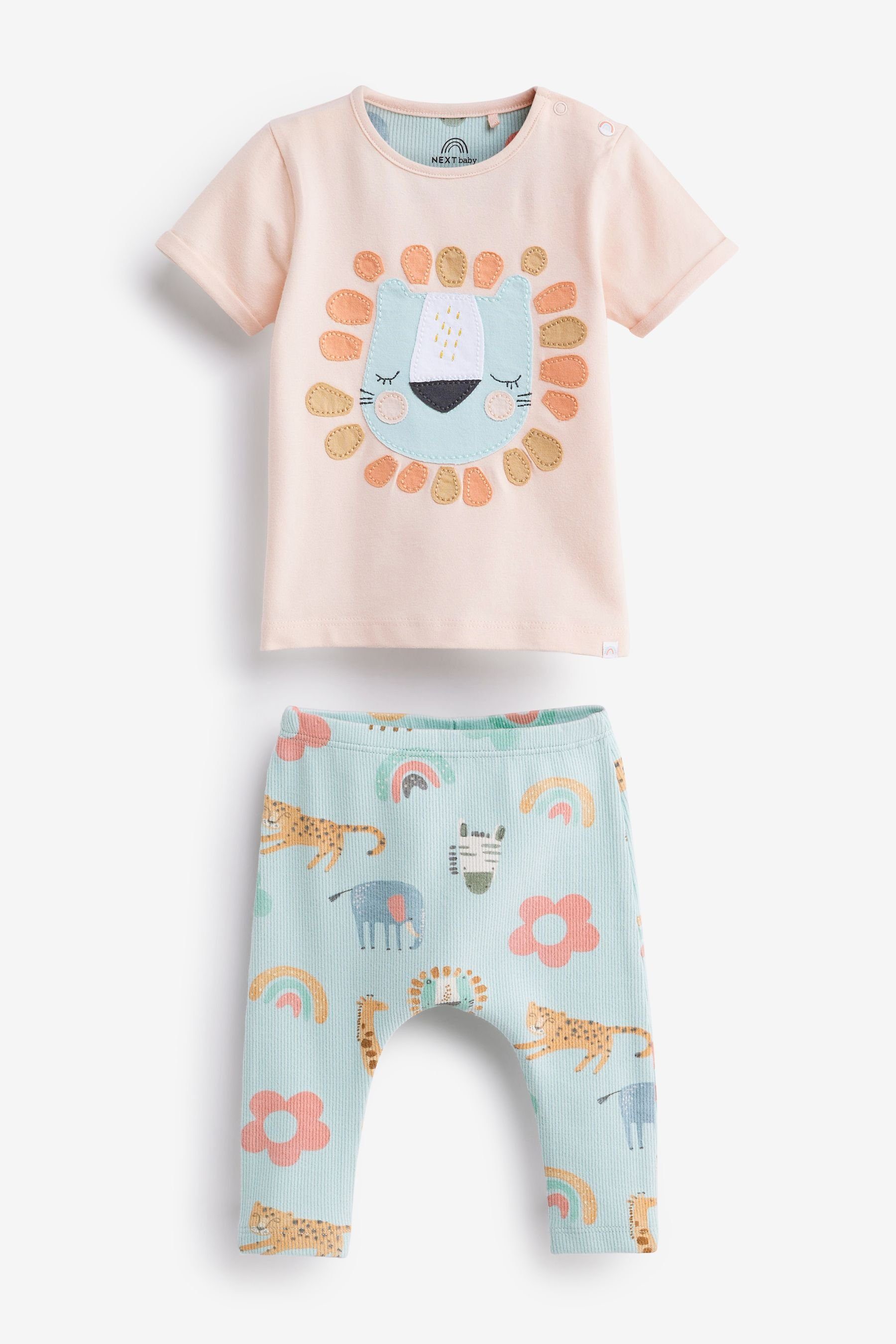 Next Shirt & Leggings 2er-Set Baby-T-Shirt aus Webmaterial und Leggings (2-tlg) Mint Green Lion