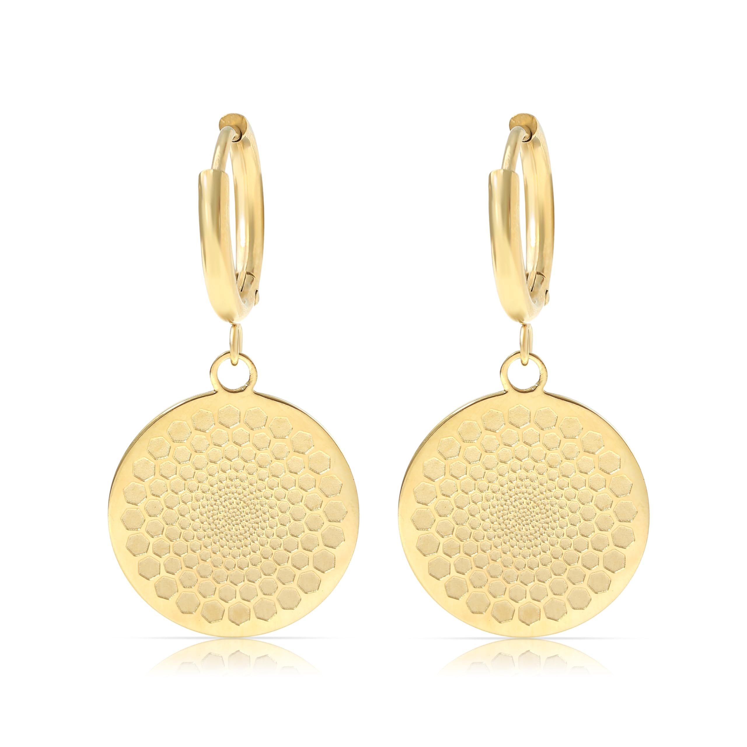 Ohrring-Set Gold Hängend mit Mandala Anhänger aus Chirugischem Edelstahl