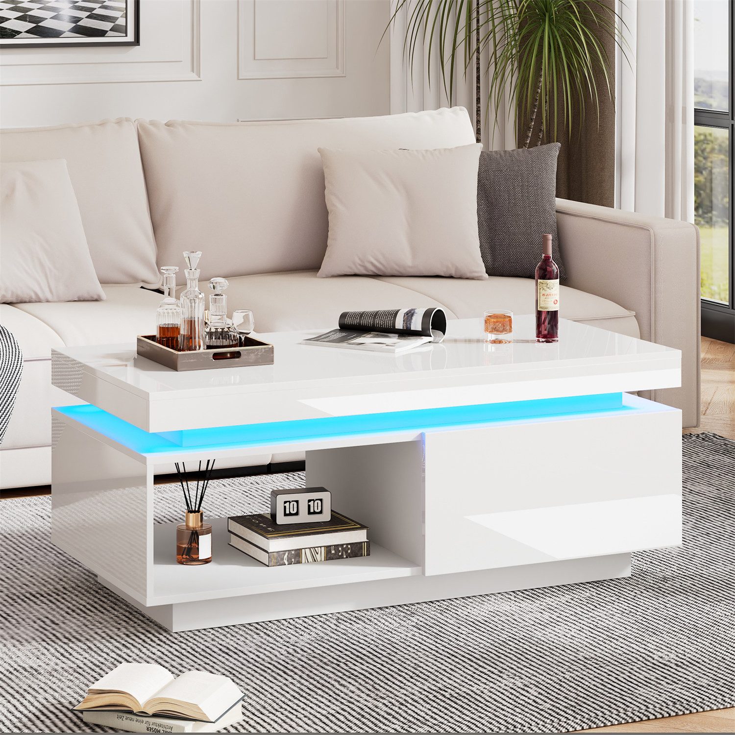 autolock Couchtisch Moderner Hochglanz-Couchtisch mit LED-Beleuchtung,Elega günstig online kaufen