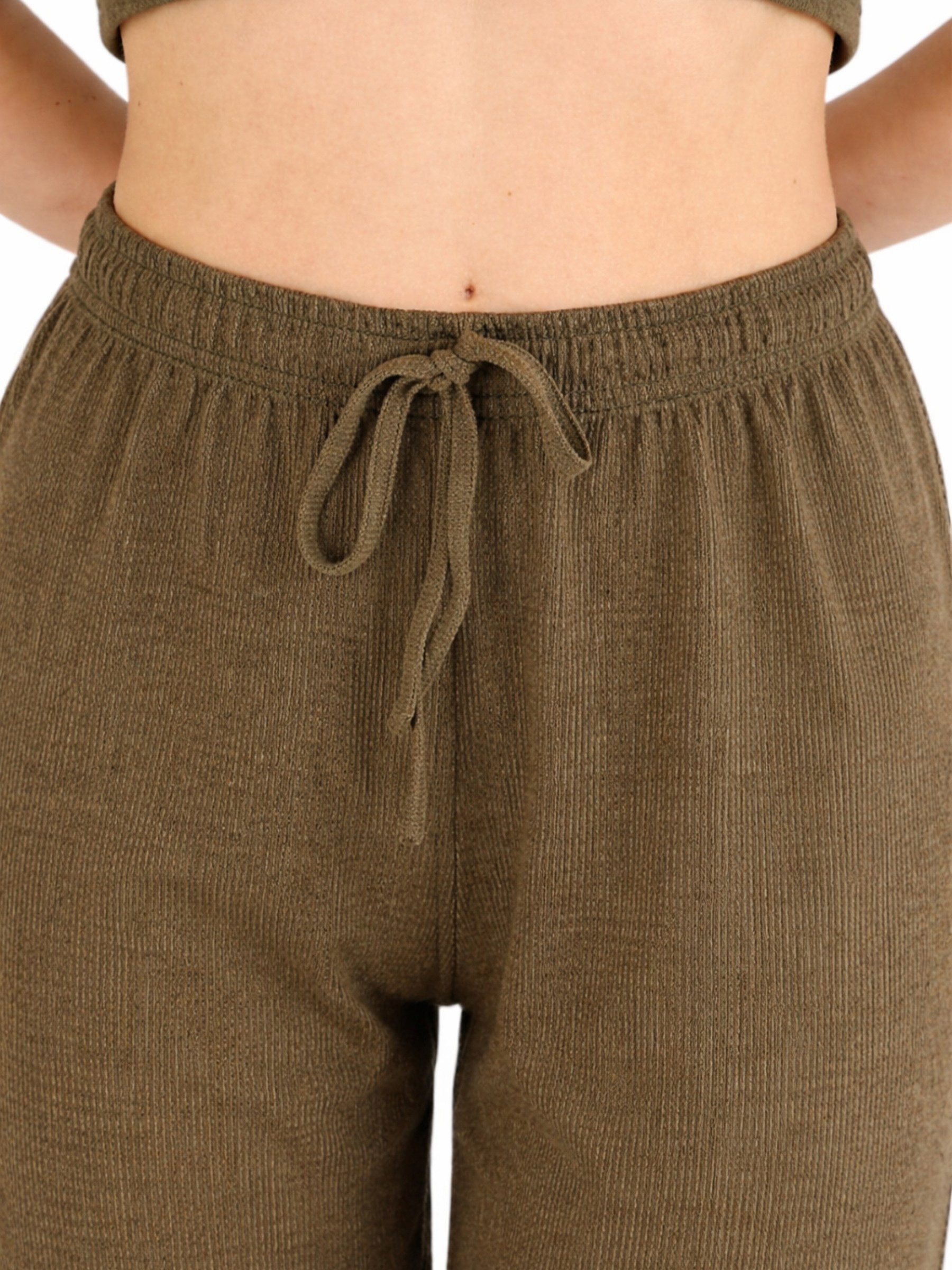 fashionshowcase Palazzohose Damen Crinkle – Weite Sommerhose elastischer Bund hoher Bund, elastischer Tunnelzug