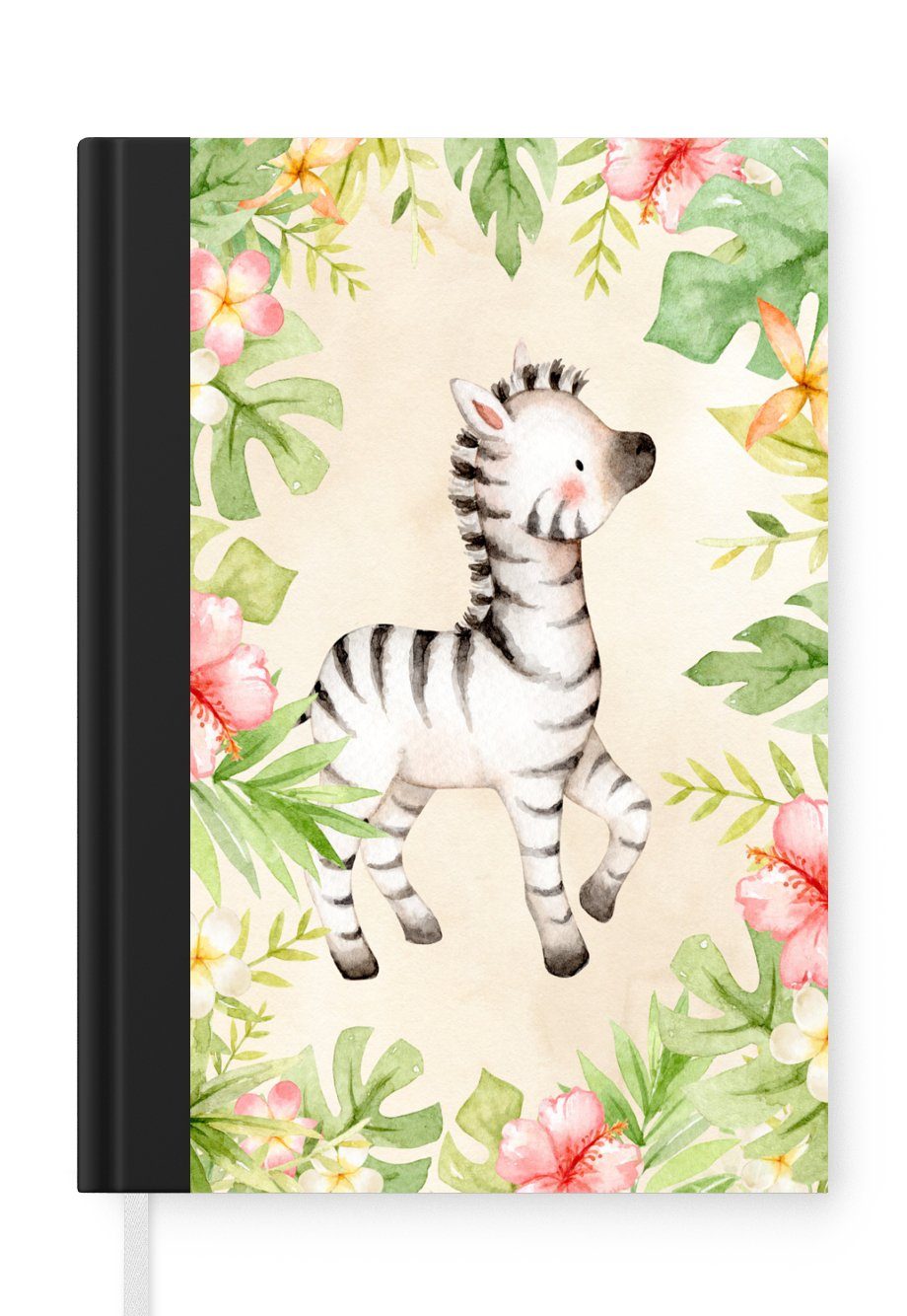 MuchoWow Notizbuch Zebra - Dschungel - Aquarell, Journal, Merkzettel, Tagebuch, Notizheft, A5, 98 Seiten, Haushaltsbuch