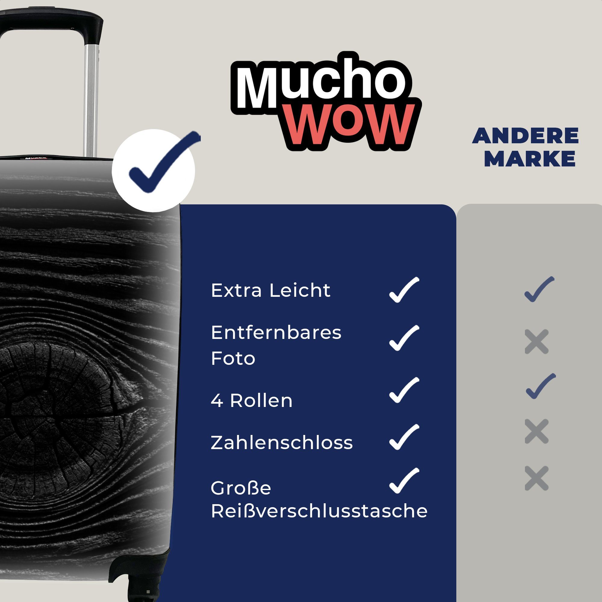 Handgepäck Ferien, Strukturen, 4 Rollen, MuchoWow - Weiß Reisetasche Design Schwarz - Reisekoffer mit - - für Holz Handgepäckkoffer rollen, Trolley,