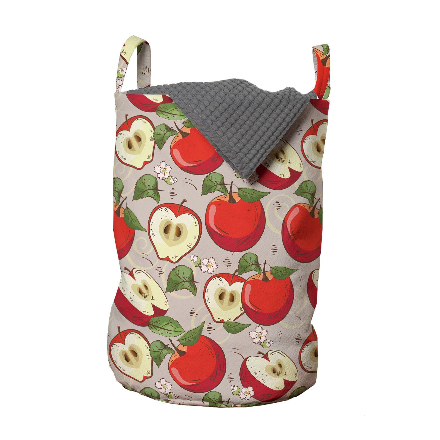 Abakuhaus Wäschesäckchen Wäschekorb mit Griffen Kordelzugverschluss für Waschsalons, Früchte Frühlings-Apple-Scheiben-Muster