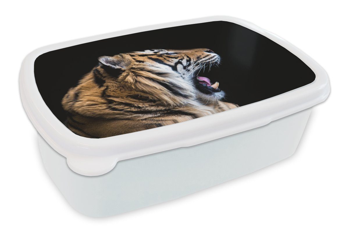 MuchoWow Lunchbox Tiger - Tiere - Porträt, Kunststoff, (2-tlg), Brotbox für Kinder und Erwachsene, Brotdose, für Jungs und Mädchen weiß