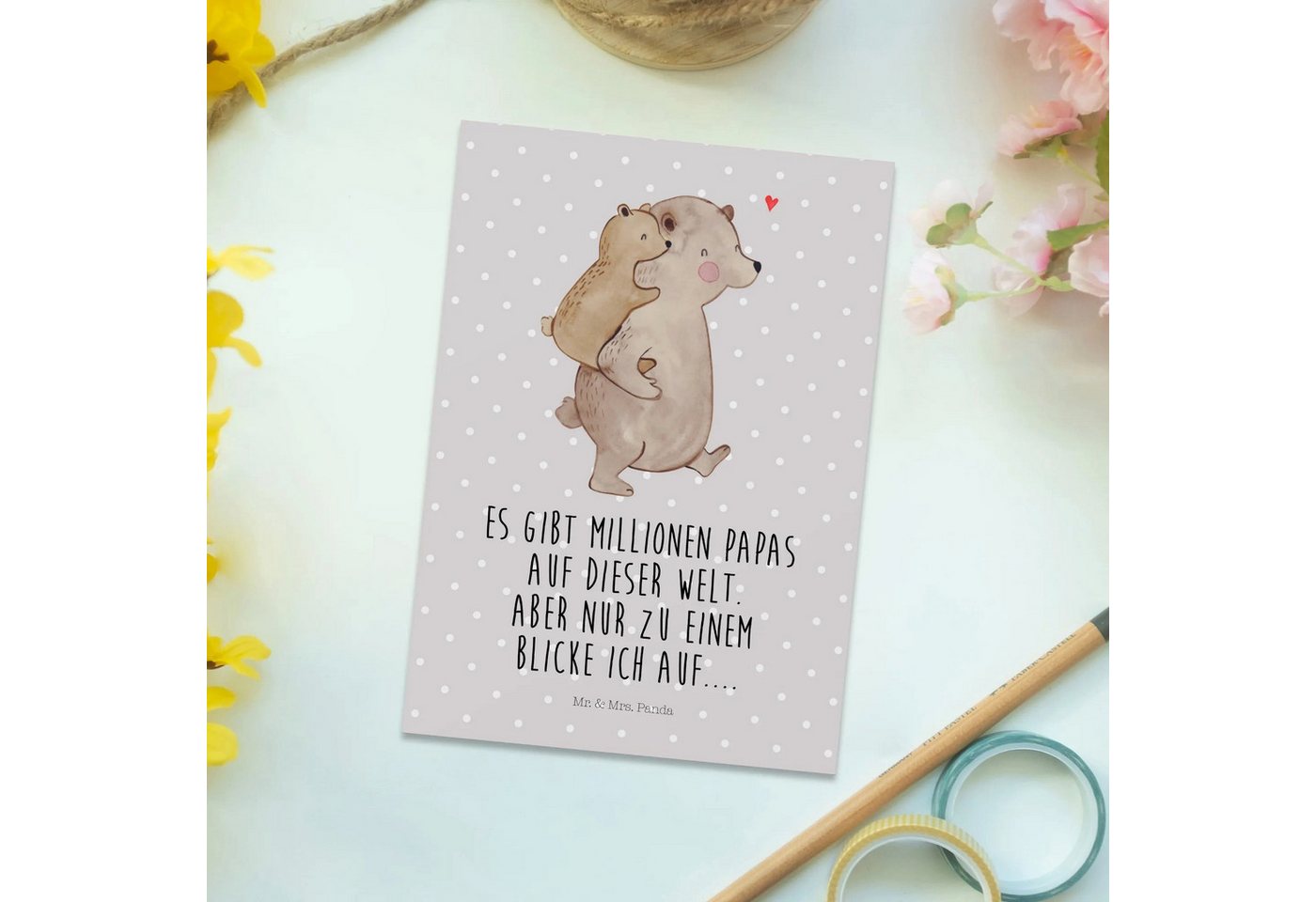 Thumbnail - Mr. & Mrs. Panda Postkarte Papa Bär - Grau Pastell - Geschenk, Einladung Geburtstag, Geschenkkar, Liebevolles Design