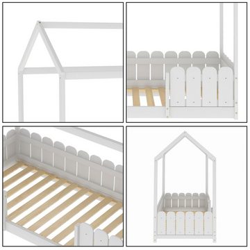 Merax Hausbett, mit Rausfallschutz und Lattenrost, Kinderbett 90x200cm, Holz