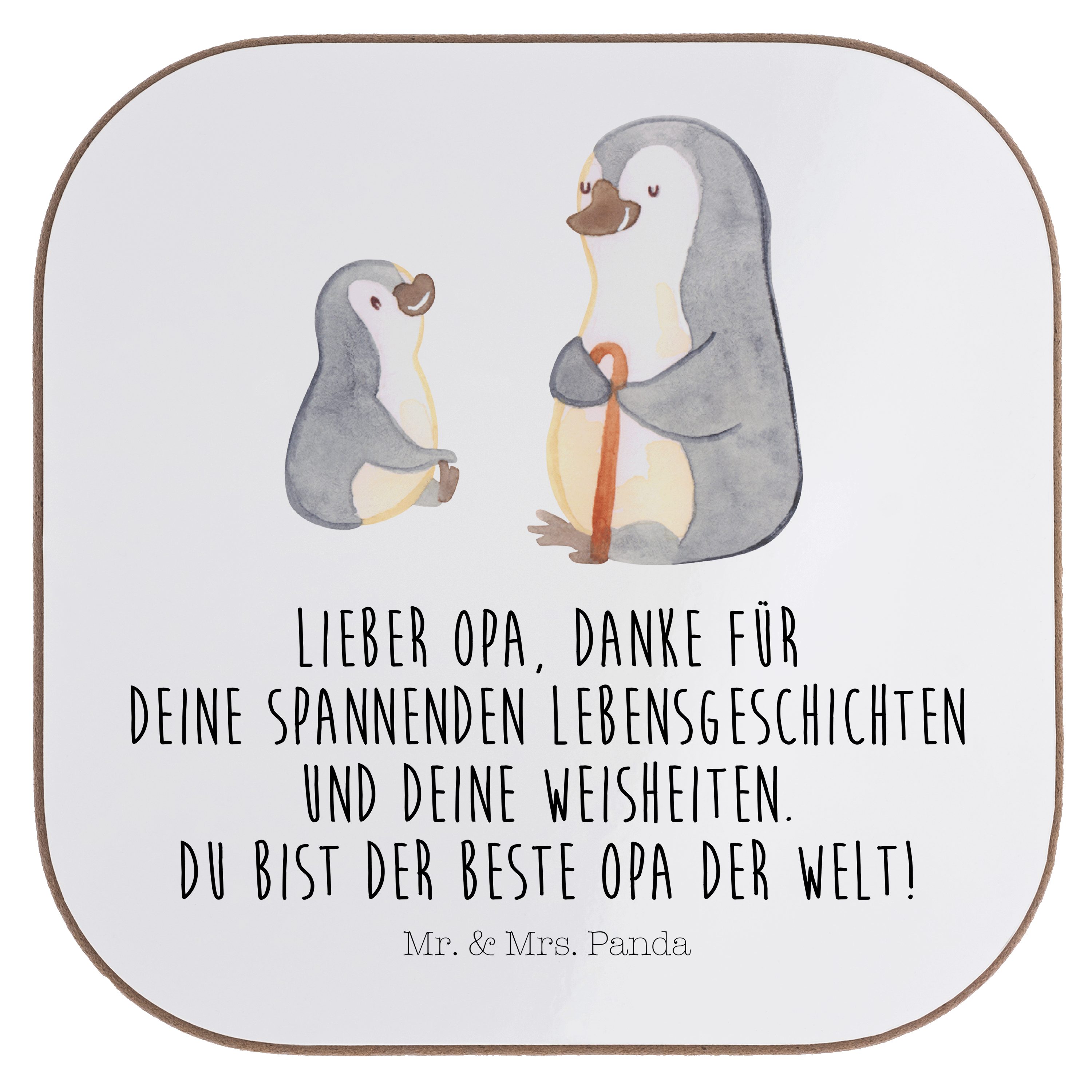Mr. & Mrs. Panda Getränkeuntersetzer Pinguin Opa Enkel - Weiß - Geschenk, Lieblingsopa, Getränkeuntersetze, 1-tlg.