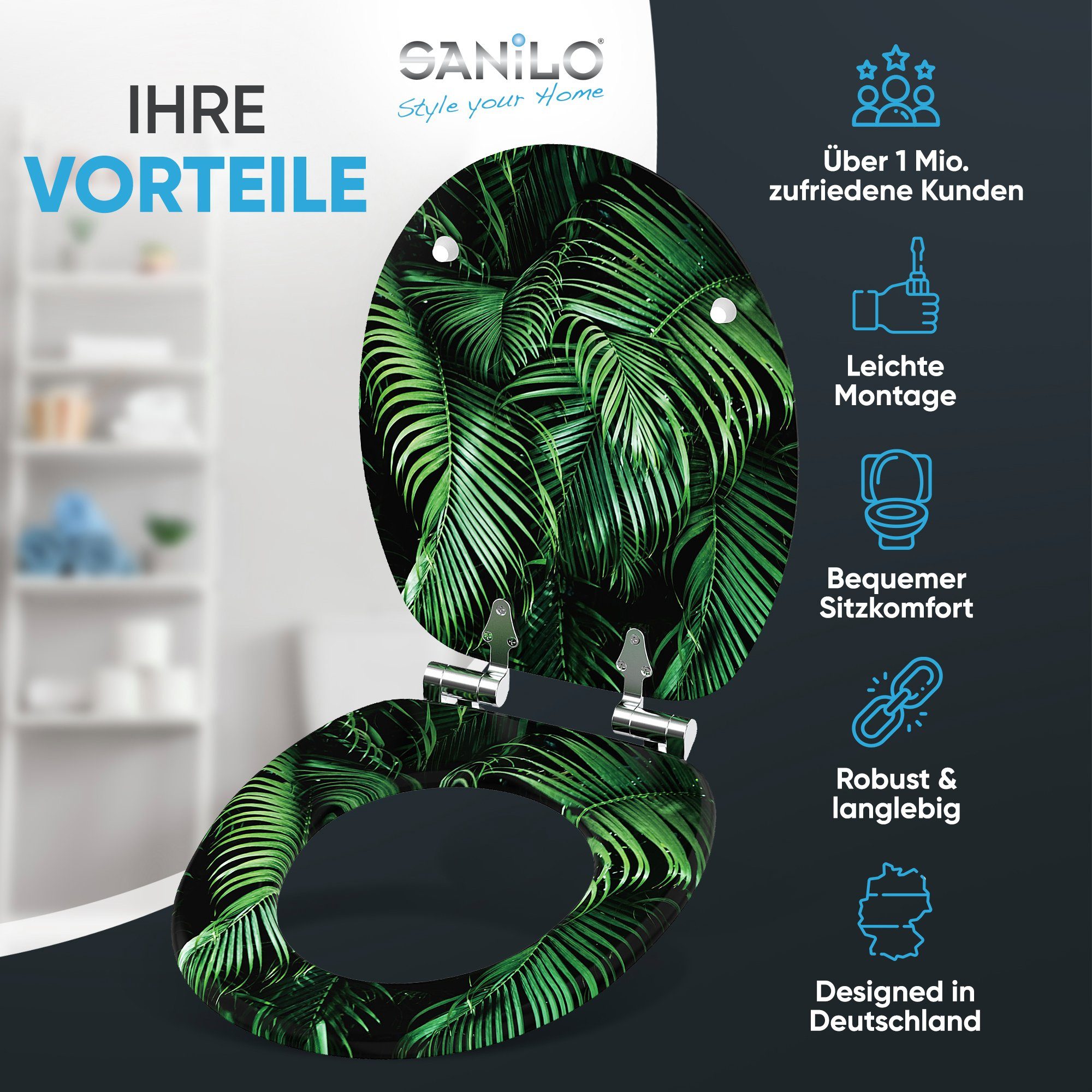 Sanilo WC-Sitz Palmdream mit Absenkautomatik, Toilettendeckel direkt vom Hersteller, hochwertig & modern mit Motiv, universell, leichte Montage – Bild 2 von 5