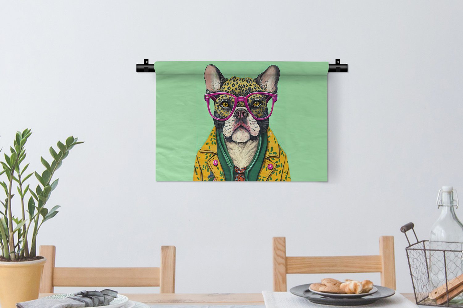 Brille, - Hippie Wohnzimmer, Wanddekoobjekt Hund MuchoWow - Kleid, Kinderzimmer Wanddeko Wandbehang, - Schlafzimmer, für Tiere
