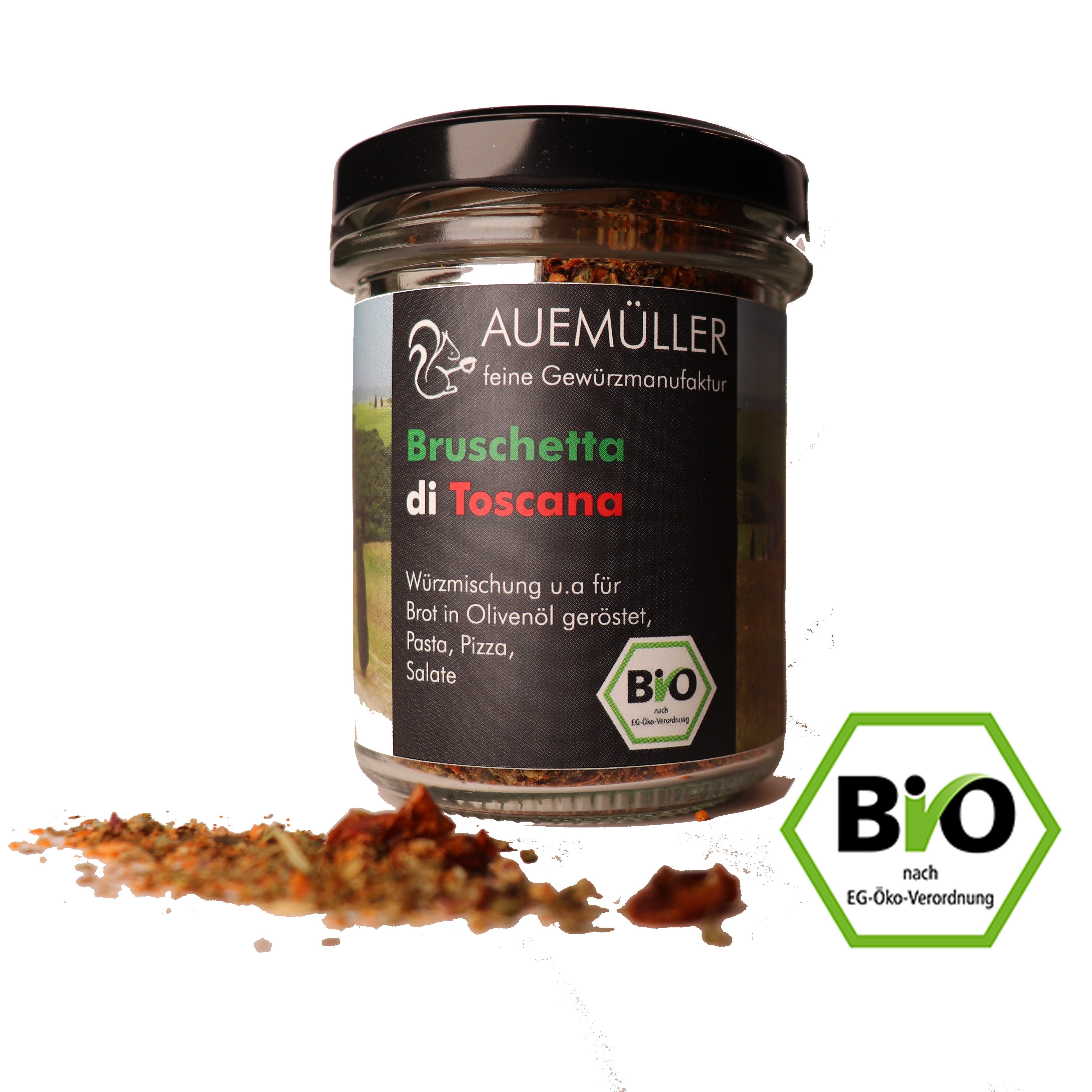 AUEMÜLLER - feine Bio-Gewürzmanufaktur Gewürz BIO Salatkräuter Pastagewürz italienische Küche Bruschetta di Toscana, 30 g, 1 St.