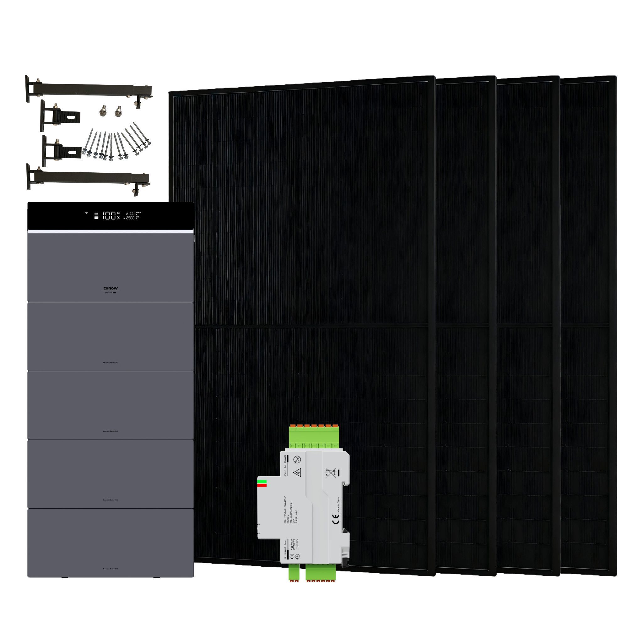 Conow Balkonkraftwerk Conow CBE2000 Pro 1820W Balkonkraftwerk Komplettset mit Halterung, (Set, Conow CBE2000 Pro+ 4x 455W Module+ Halterung), KI Energiemanagement, 2500W AC Ausgang, IP65, LiFePO4
