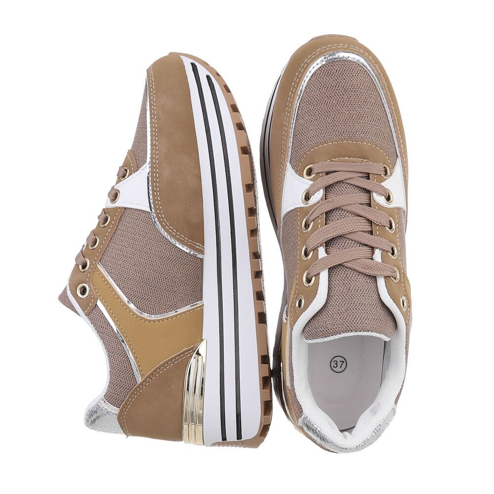 Ital-Design Damen Low-Top Freizeit Sneaker (86188191) Keilabsatz/Wedge Sneakers Low in Hellbraun