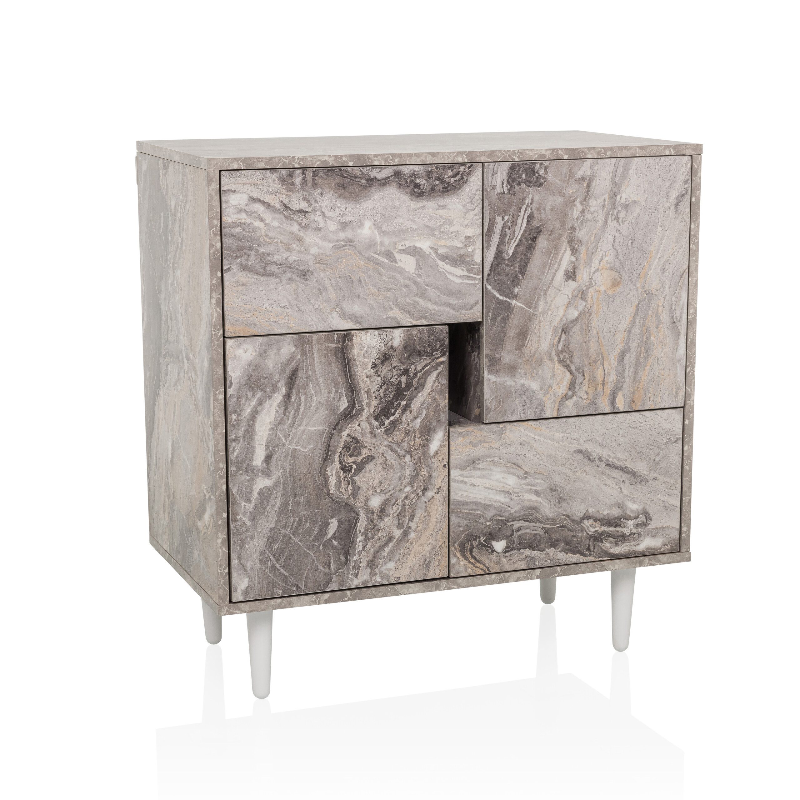 hjh LIVING Kommode LYKKJA Sideboard H/B/T: 77.0 x 72.0 x 39.5 cm, Sideboard mit 2 Schubladen und 2 Türen, Modernes Design, Grifflos