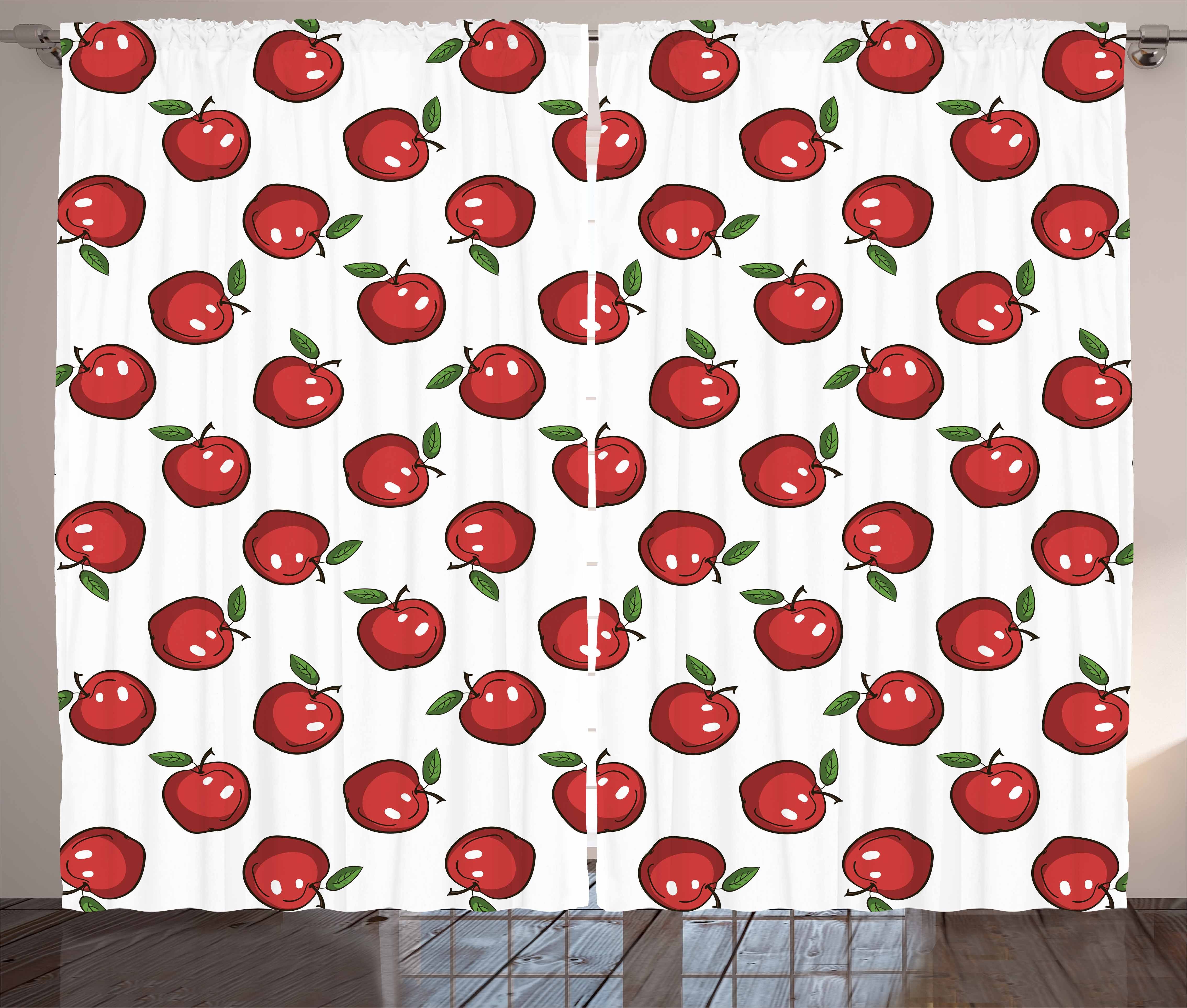 Gardine Schlafzimmer Kräuselband Vorhang mit Schlaufen und Haken, Abakuhaus, Apfel Cartoon Bio-Obst
