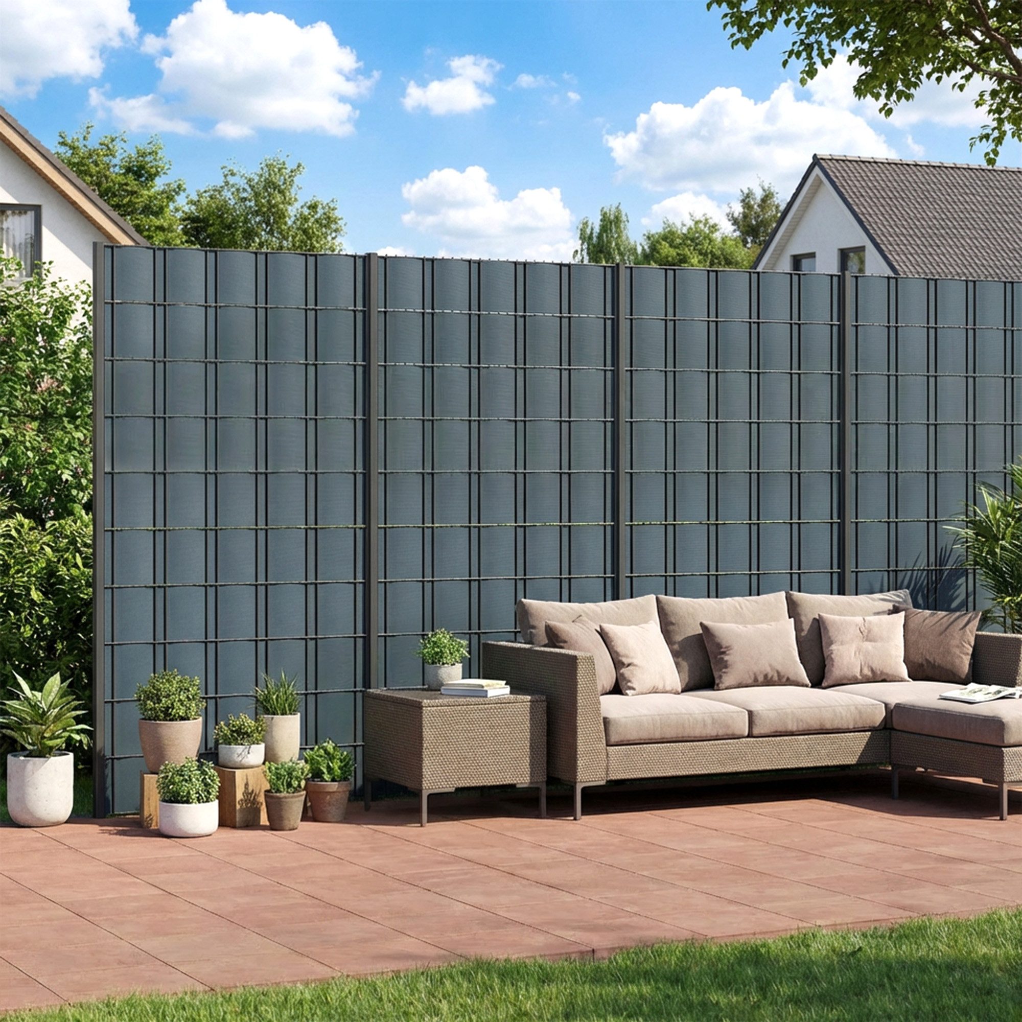 Outsunny Sichtschutzstreifen 4er Set Kunststoff mit Befestigungsclips Windschutz, (wasserdichter Sichtschutz, 4-St., UV-beständiger Sichtschutz), für Garten Terrasse, 140 m x 19 cm Grau