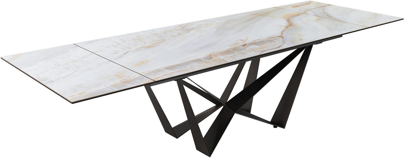 DELIFE Esstisch Edge, 200-300x100 cm Keramik Onyx Pearl Spider Flachstahl Schwarz ausziehbar