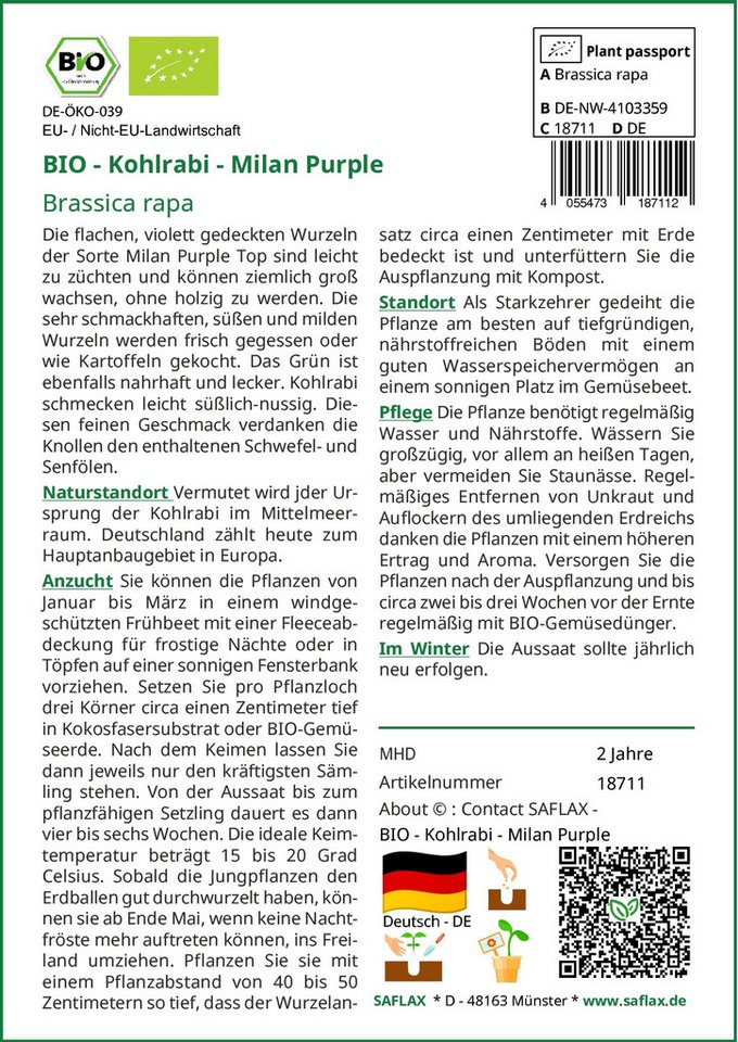 Thumbnail - SAFLAX Gemüsesamen SAFLAX - Samen - BIO - Kohlrabi - Milan Purple