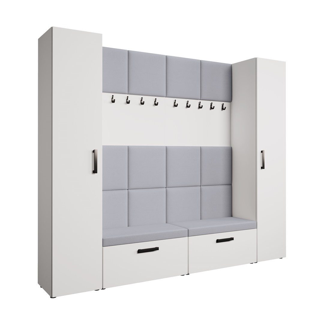 Beautysofa Garderobenschrank Garderobenschrank mit gepolsterten Paneelen MARGARET XL (mit eleganten Kleiderbügeln und komfortablen Schuhschränken) mit 2 Vertikalschränken mit Kleiderstange