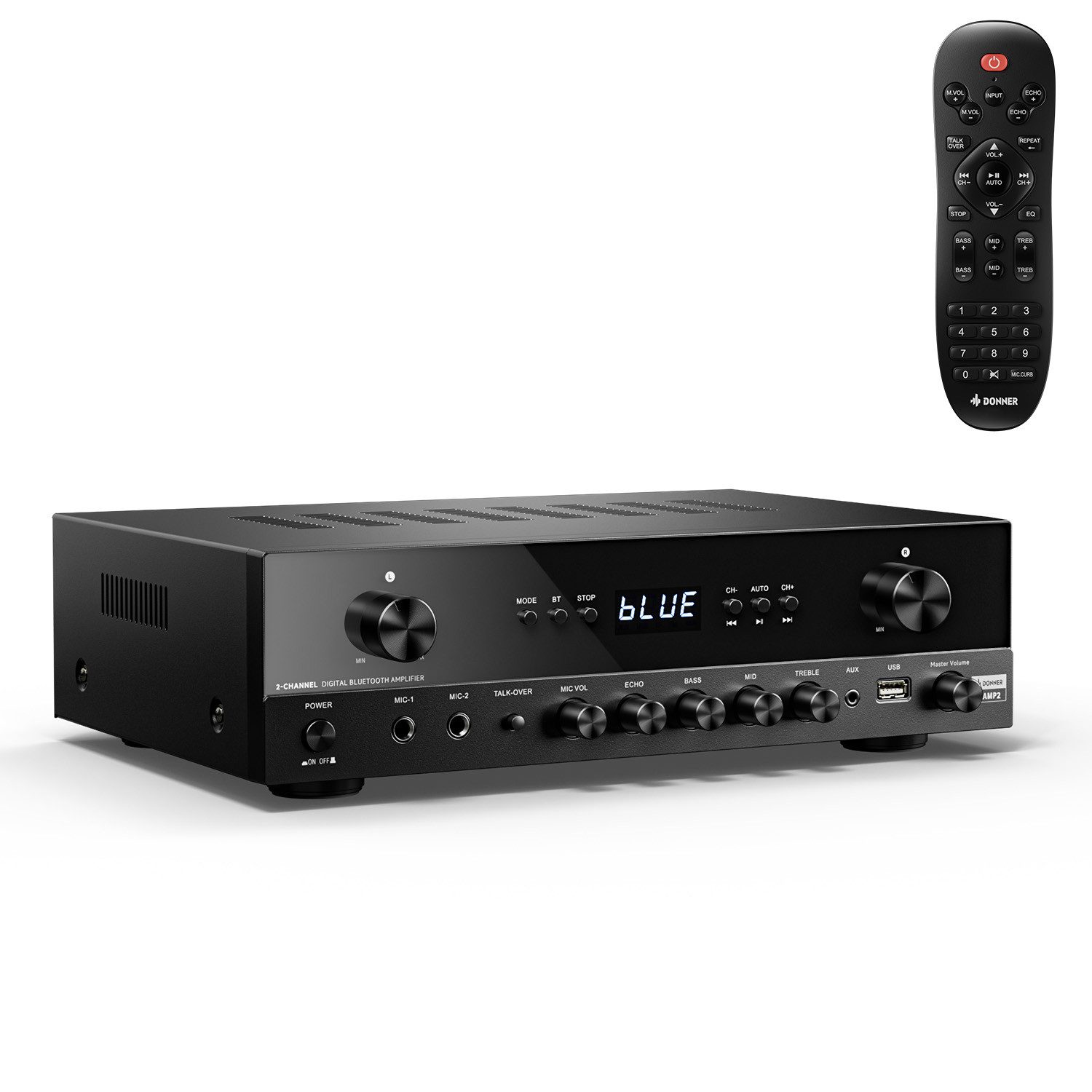 Donner Audioverstärker 2/4/6 Kanal Audio-Leistungsverstärker Stereoempfänger Verstärker (Anzahl Kanäle: 4, 440,00 W, 4 Kanäle, 2 Mikrofoneingänge, Bass, Höhen)