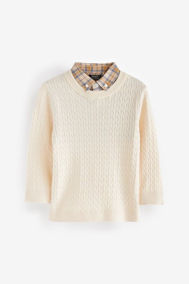 2-in-1-Pullover Pullover Zopfmuster mit Hemdeinsatz und (1-tlg) Next