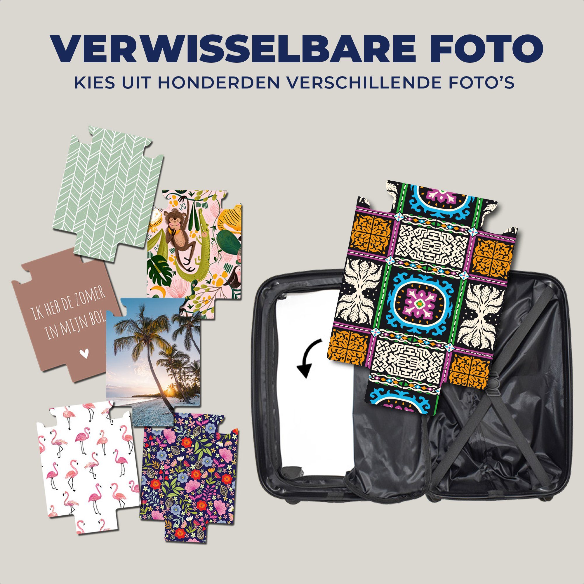 Trolley, MuchoWow Ferien, - 4 - Ornament Rosa, Handgepäck rollen, Abstrakt Rollen, Reisekoffer Handgepäckkoffer - Blau Reisetasche - Muster für mit