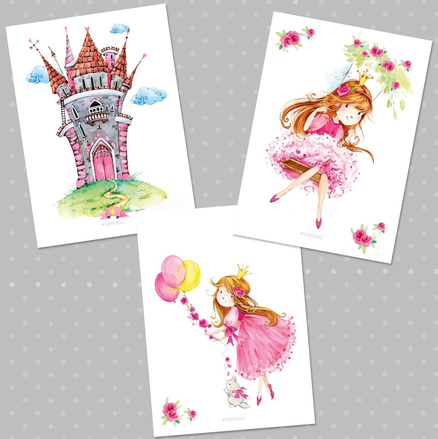 Sunnywall Poster Poster Kinderzimmer Prinzessin (3er Set), Prinzessin (Set, 3 St), ungerahmt
