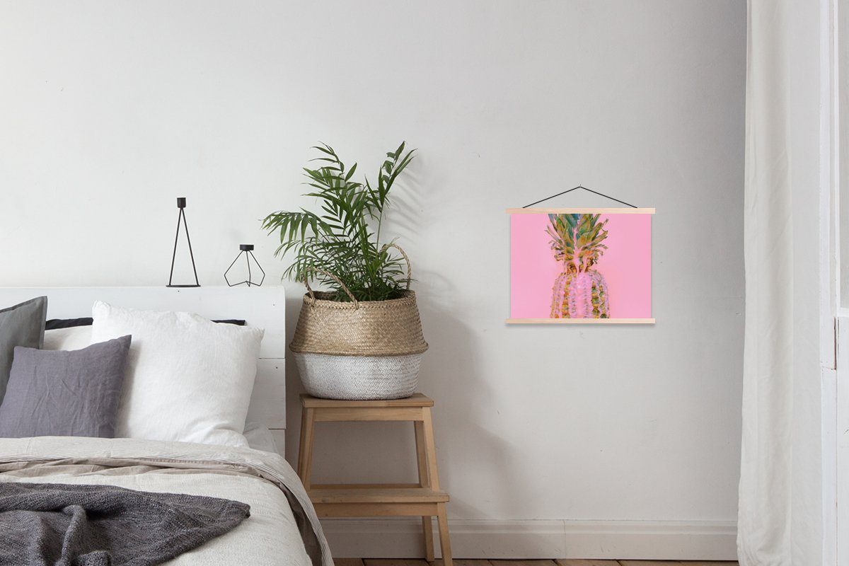 Ananas Bilderleiste, Sommer, Magnetisch - (1 Rosa Farbe Wohnzimmer, - Textilposter für Poster - Posterleiste, St), MuchoWow