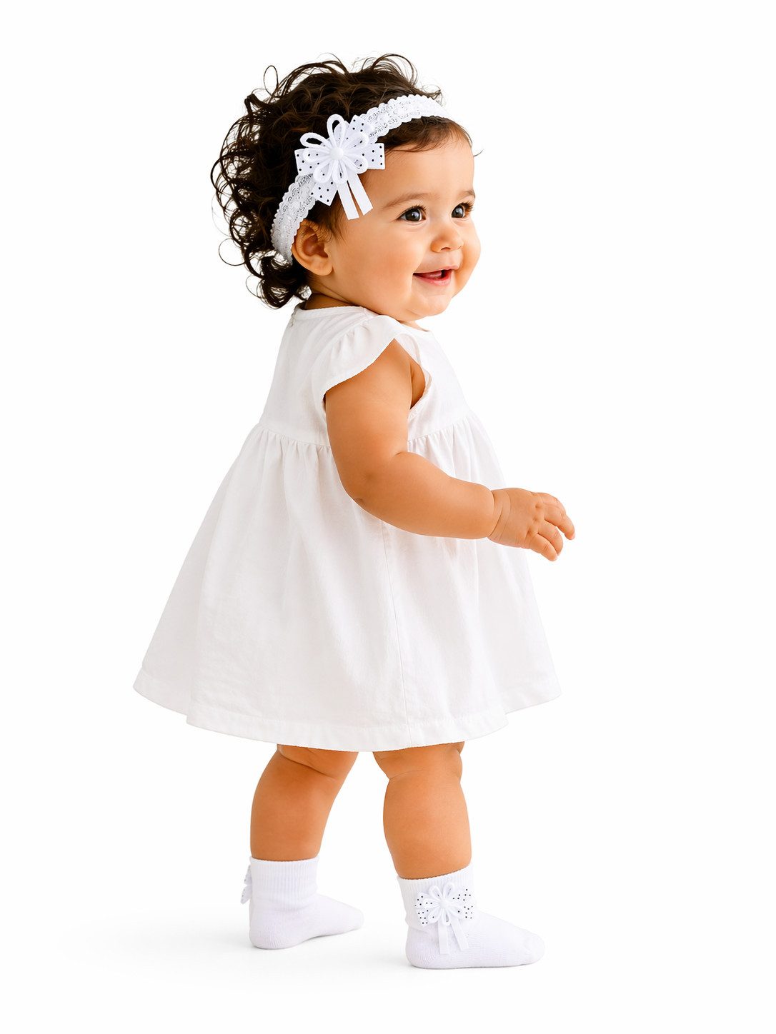La Bortini Socken Socken und Stirnband für Baby Kinder weiß festlich Strümpfe Rüschen elastisch, weiß, gepunktet, 44 50 56 62 68 74 80 86 92 98 104 110