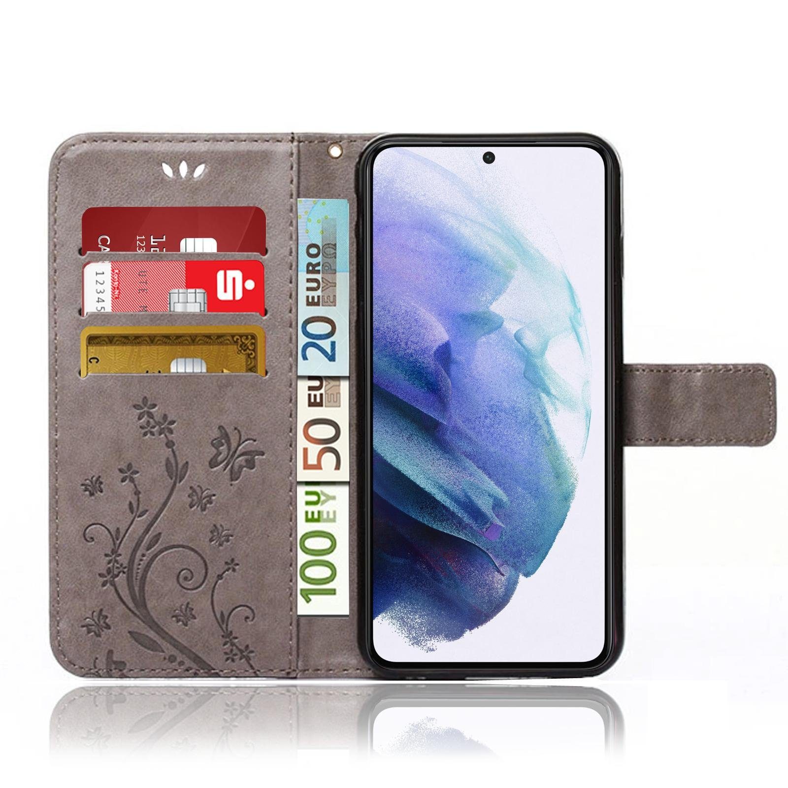 Numerva Handyhülle Bookstyle Flower für Samsung Galaxy S21 FE, Handy Tasche Schutzhülle Klapphülle Flip Cover mit Blumenmuster