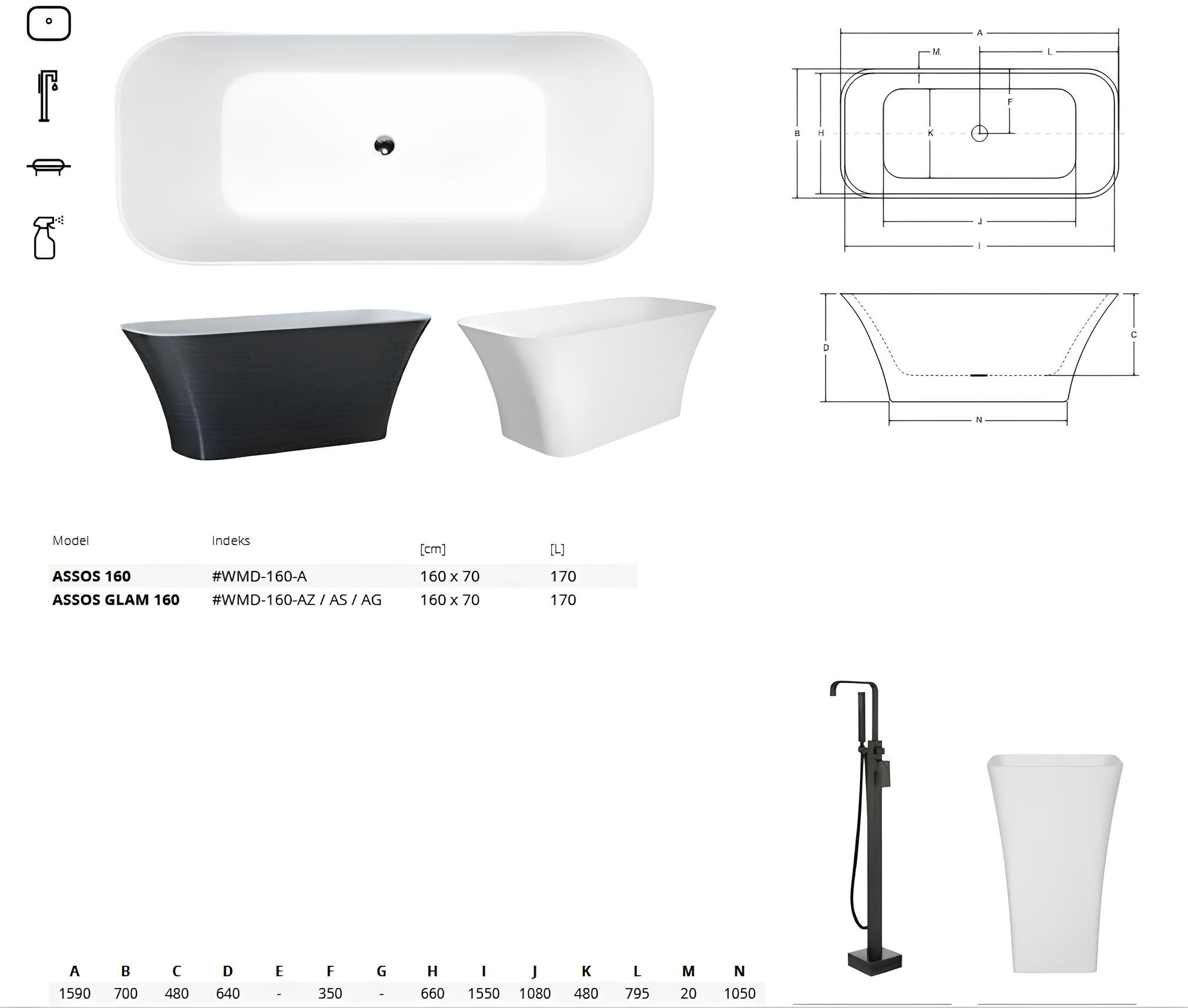 Xlmoebel Badewanne Freistehende Design-Badewanne in modernem Schwarz, Hergestellt in Europa