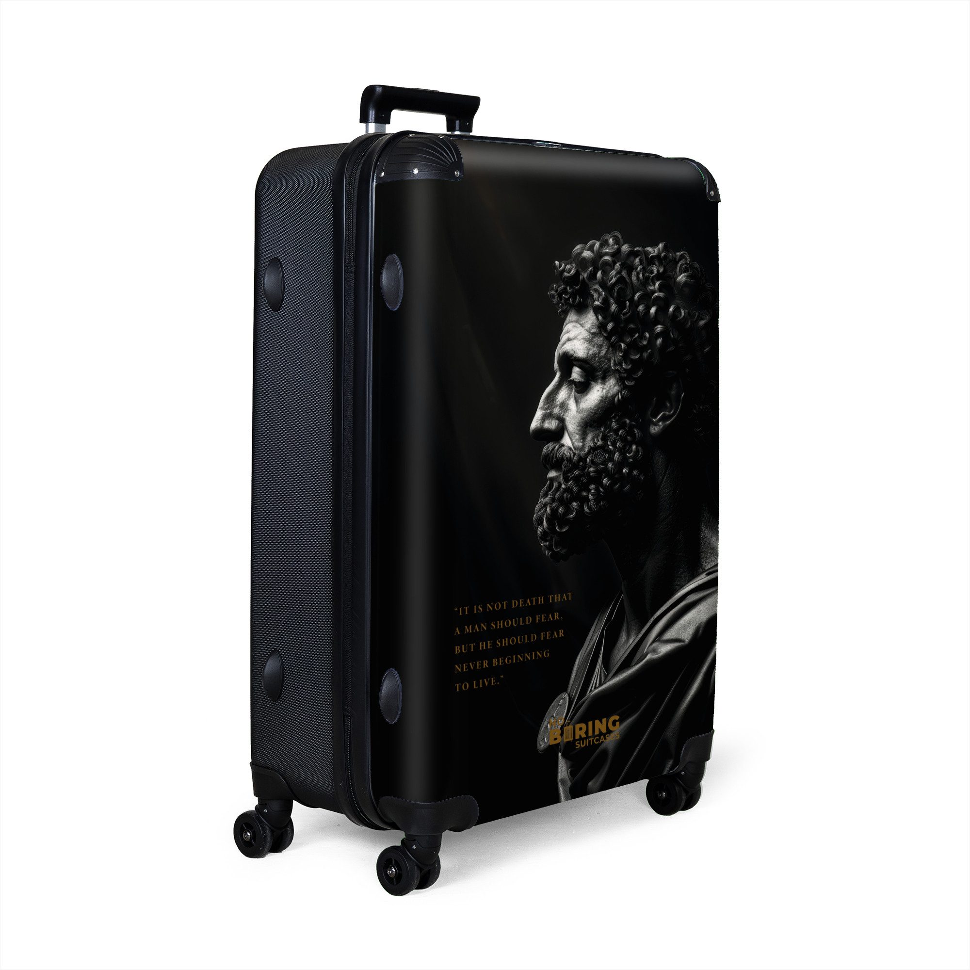 NoBoringSuitcases.com© Hartschalen-Trolley Schwarz mit Marcus Aurelius günstig online kaufen