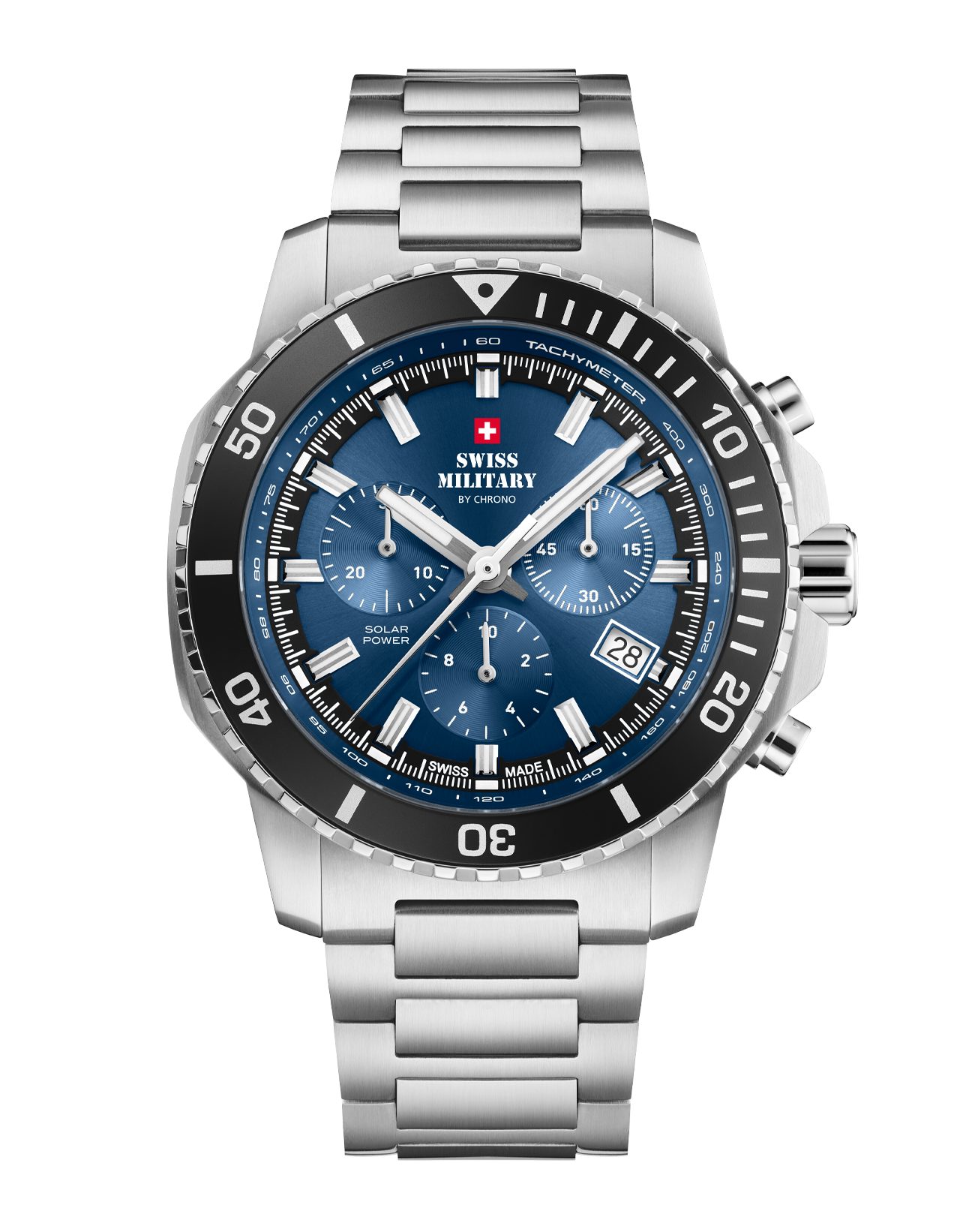 Swiss Military by Chrono Chronograph Solaruhren Schweizer Sportuhren wasserdicht 100m SMS34113, links drehende Lünette