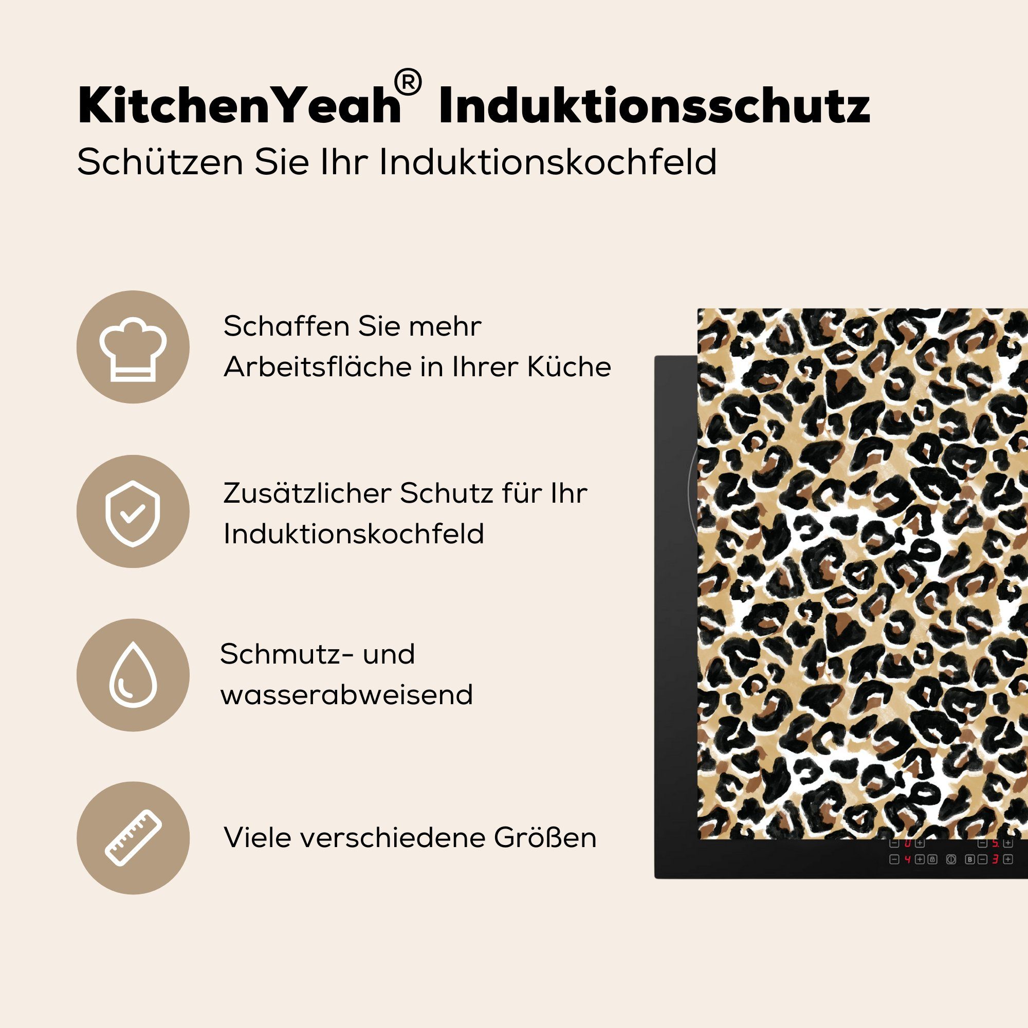 Tierdruck küche, cm, Induktionskochfeld Ceranfeldabdeckung (1 Panther - MuchoWow Herdblende-/Abdeckplatte Schutz 71x52 Aquarellfarbe, Vinyl, für - tlg), die