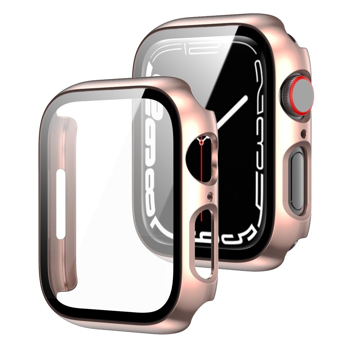 Wigento Smartwatch-Hülle Für Apple Watch Serie 7 41mm 2 in 1 Shockproof TPU  Silikon Hülle Cover + H9 Hart Glas Rose Gold