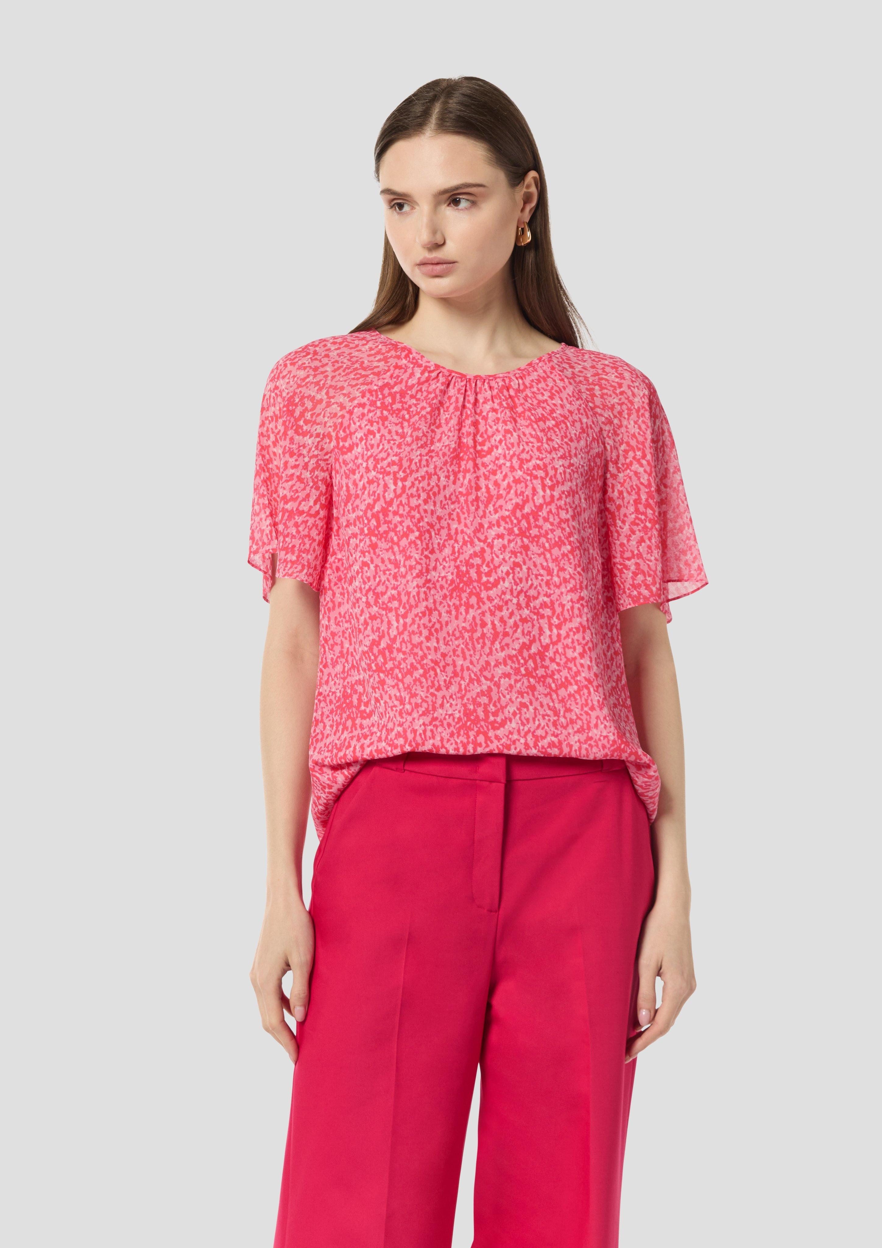 Kurzarmbluse Chiffon-Bluse mit All-over-Print