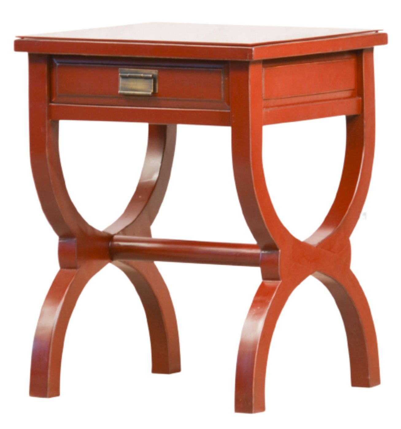 Kai Wiechmann Beistelltisch Extravaganter Beistelltisch rot im asiatischen Stil 50 x 50 cm, rot lackiert, mit Schublade, Used Look, Massivholz