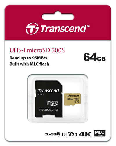 Transcend Transcend Micro SDXC Karte 64GB 500S UHS-I U3 4K V30 Class 10 Speicherkarte