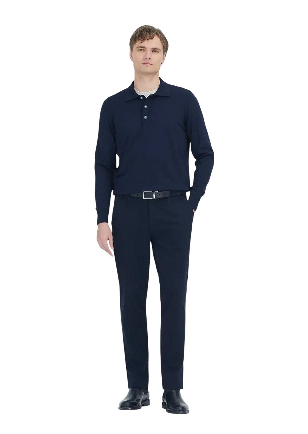 RAMSEY Longpullover Marineblaues Strick-Sweatshirt