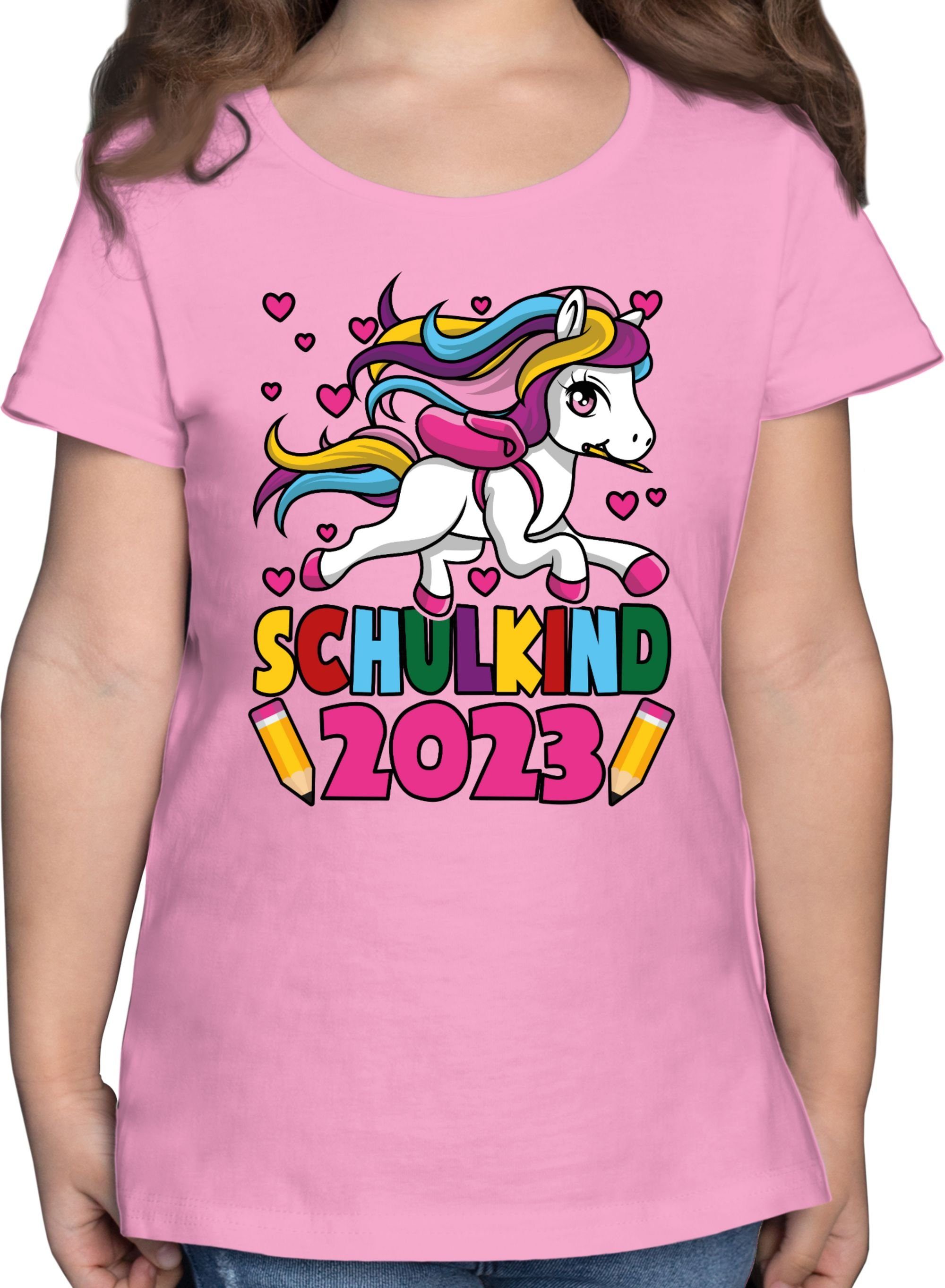 Schulkind Unicorn 2 Rosa Einschulung T-Shirt Einhorn Mädchen 2023 Shirtracer I