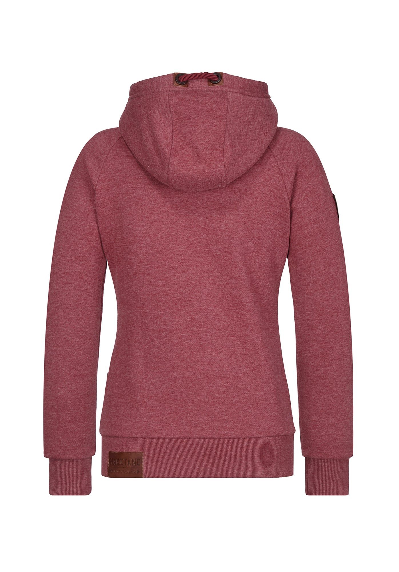 naketano Sweatjacke Damen mit Kapuze, Kängurutasche, tailliert, melierte Sweatware, Raglan Kordelzug, Rippbündchen, Kunstleder-Logo, casual, Streetwear, Langarm