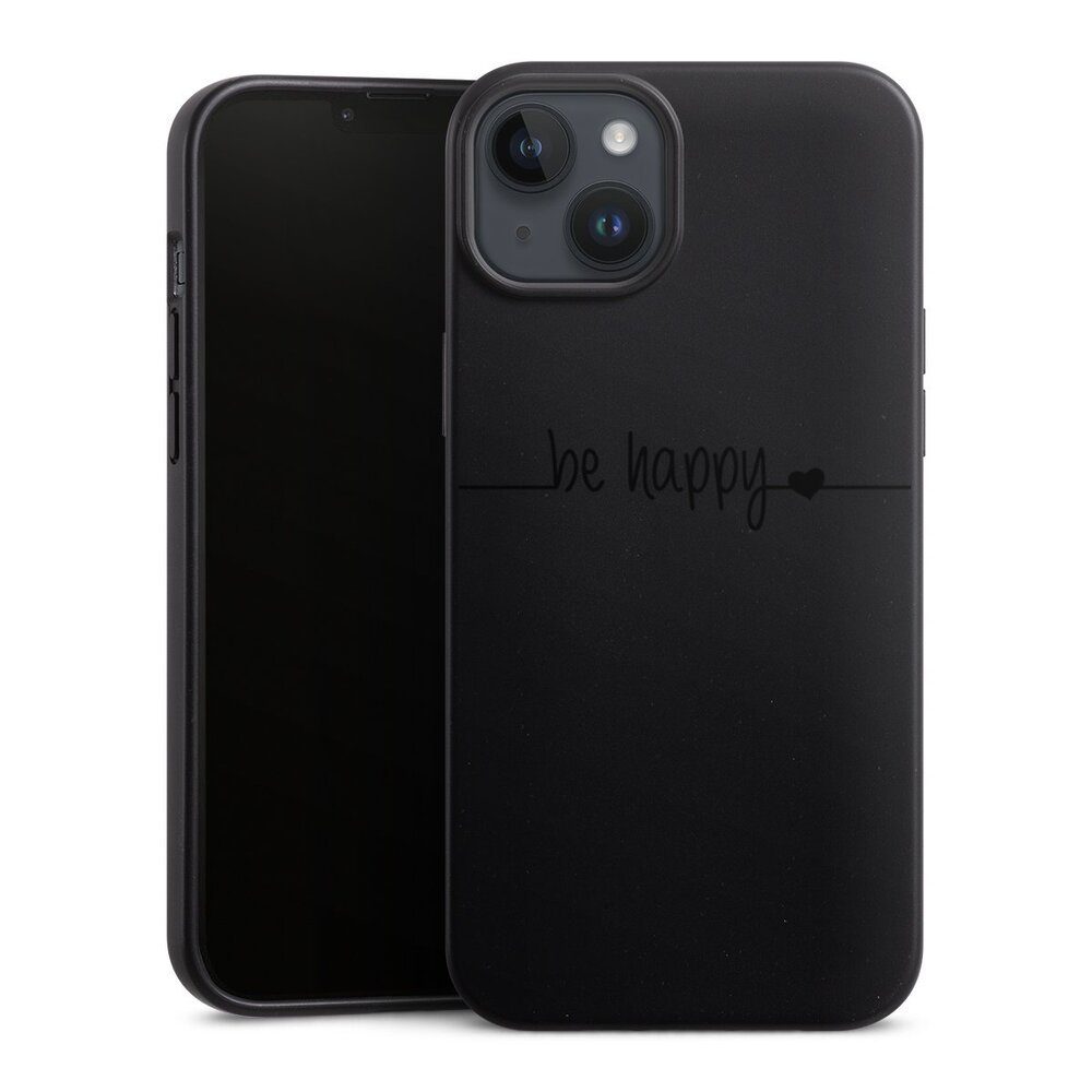 DeinDesign Handyhülle Statement Glück Motiv ohne Hintergrund be happy transparent, Apple iPhone 15 Plus Organic Case Bio Hülle Nachhaltige Handyhülle