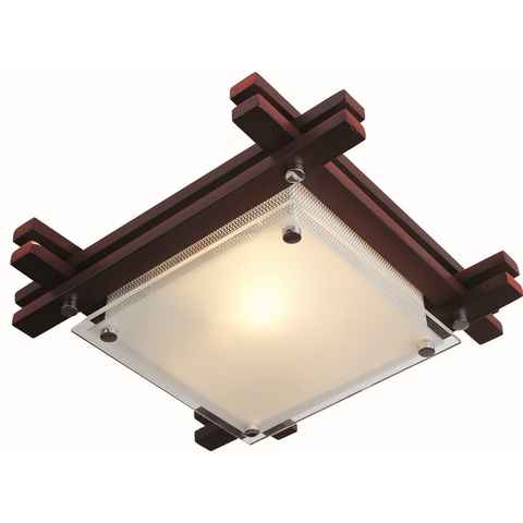 Globo Deckenleuchte Deckenleuchte Wohnzimmer Deckenlampe Holz Glas rustikal eckig 27 cm