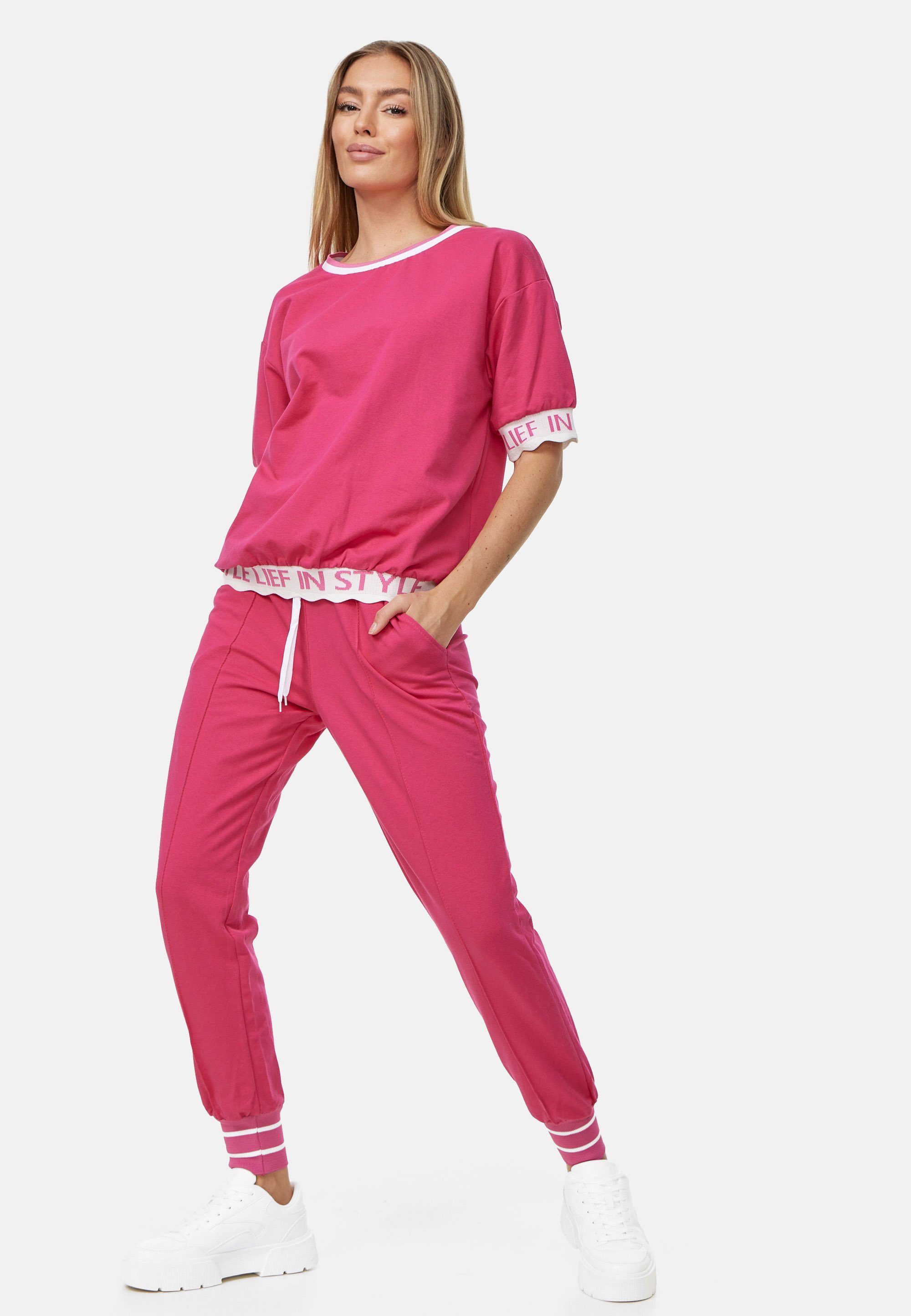 mit stylishem Decay T-Shirt Schriftzug rosa