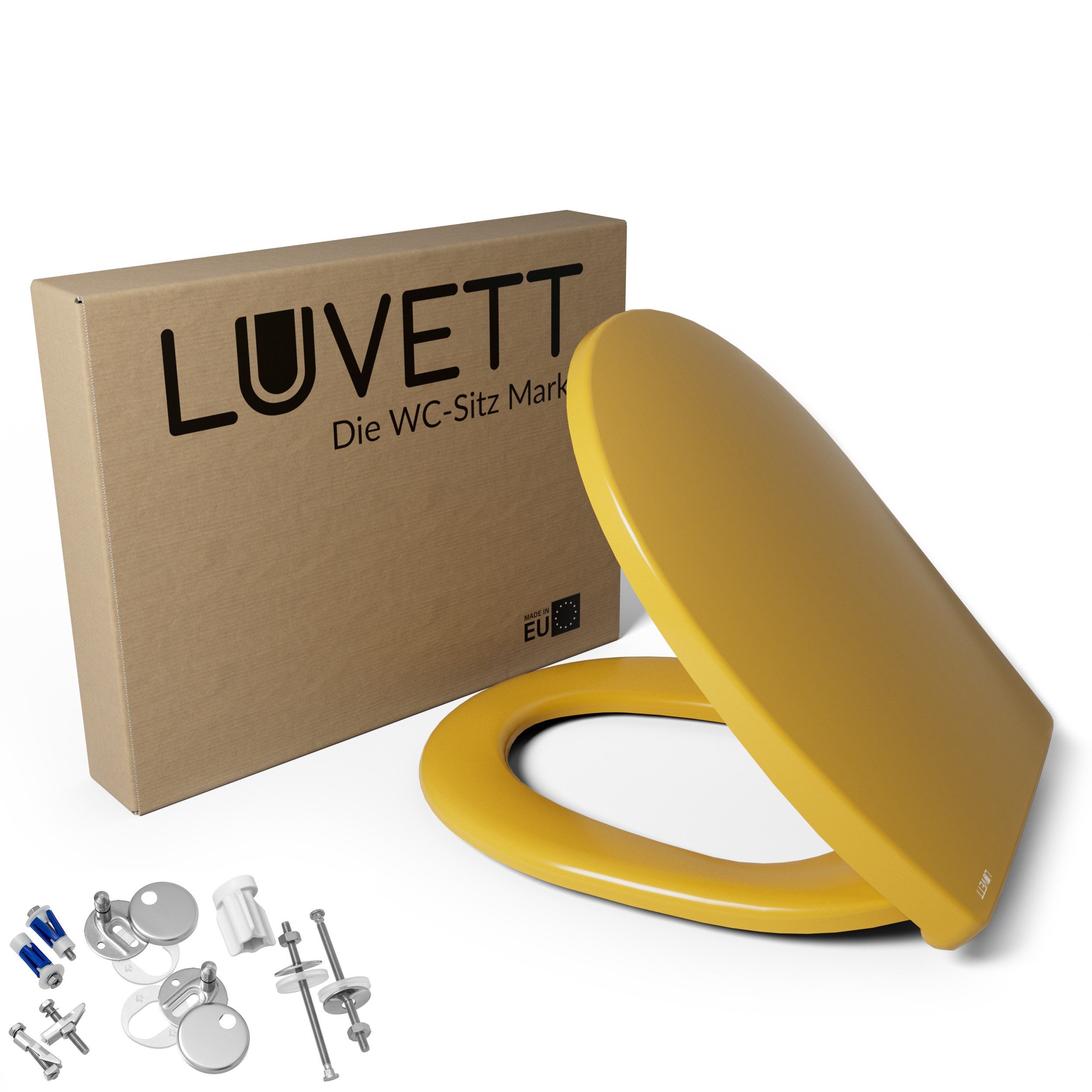 LUVETT WC-Sitz Farben C100 (Komplett-Set, Inklusive 3 Befestigungsarten), mit Original SoftClose® Absenkautomatik, Duroplast